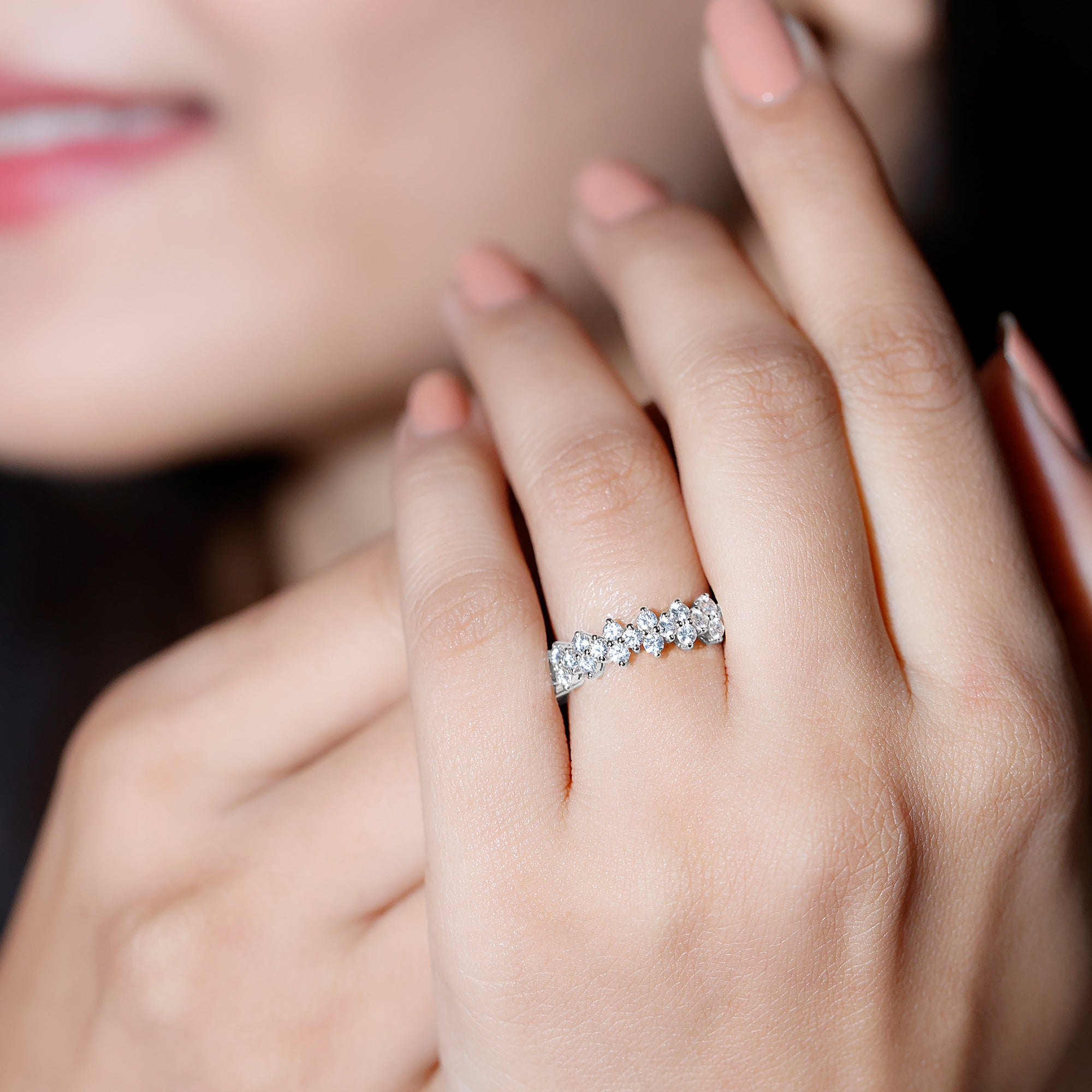 Natural Diamond Half Eternity Wedding Band with Certificate Natural - ( HI-SI ) - Rosec Jewels