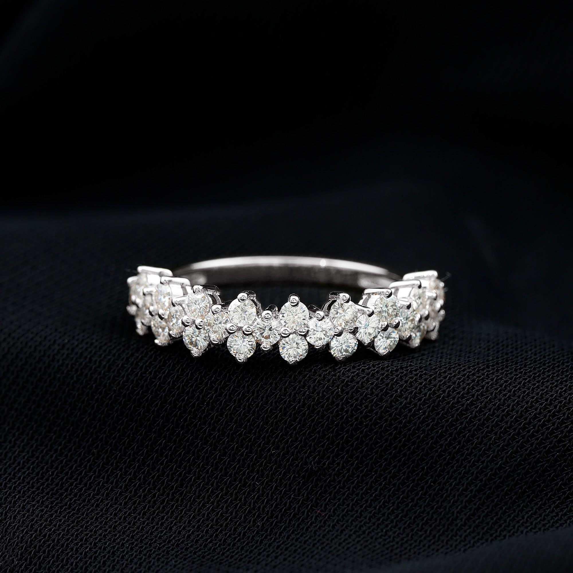 Round Moissanite Cluster Eternity Wedding Band D-VS1 - Rosec Jewels