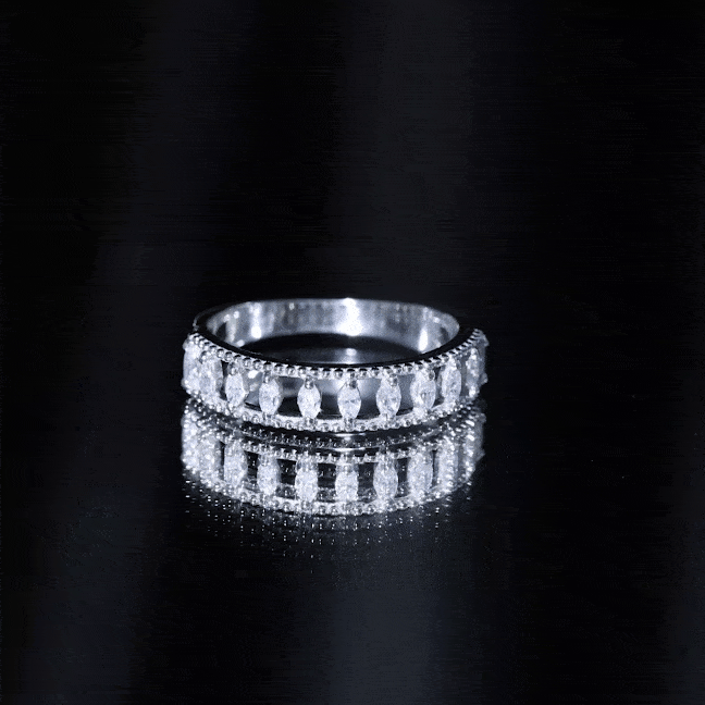 Marquise Moissanite Half Eternity Band Ring D-VS1 - Rosec Jewels
