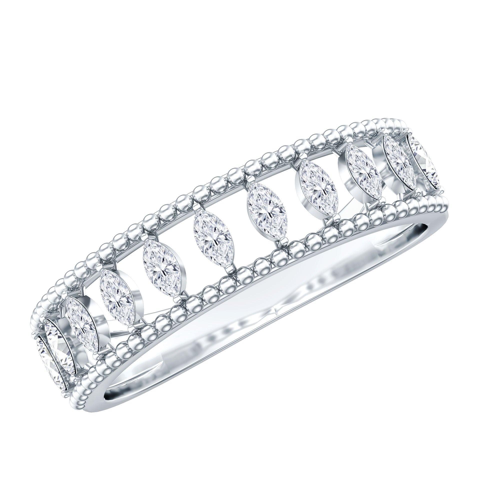 Marquise Moissanite Half Eternity Band Ring D-VS1 - Rosec Jewels