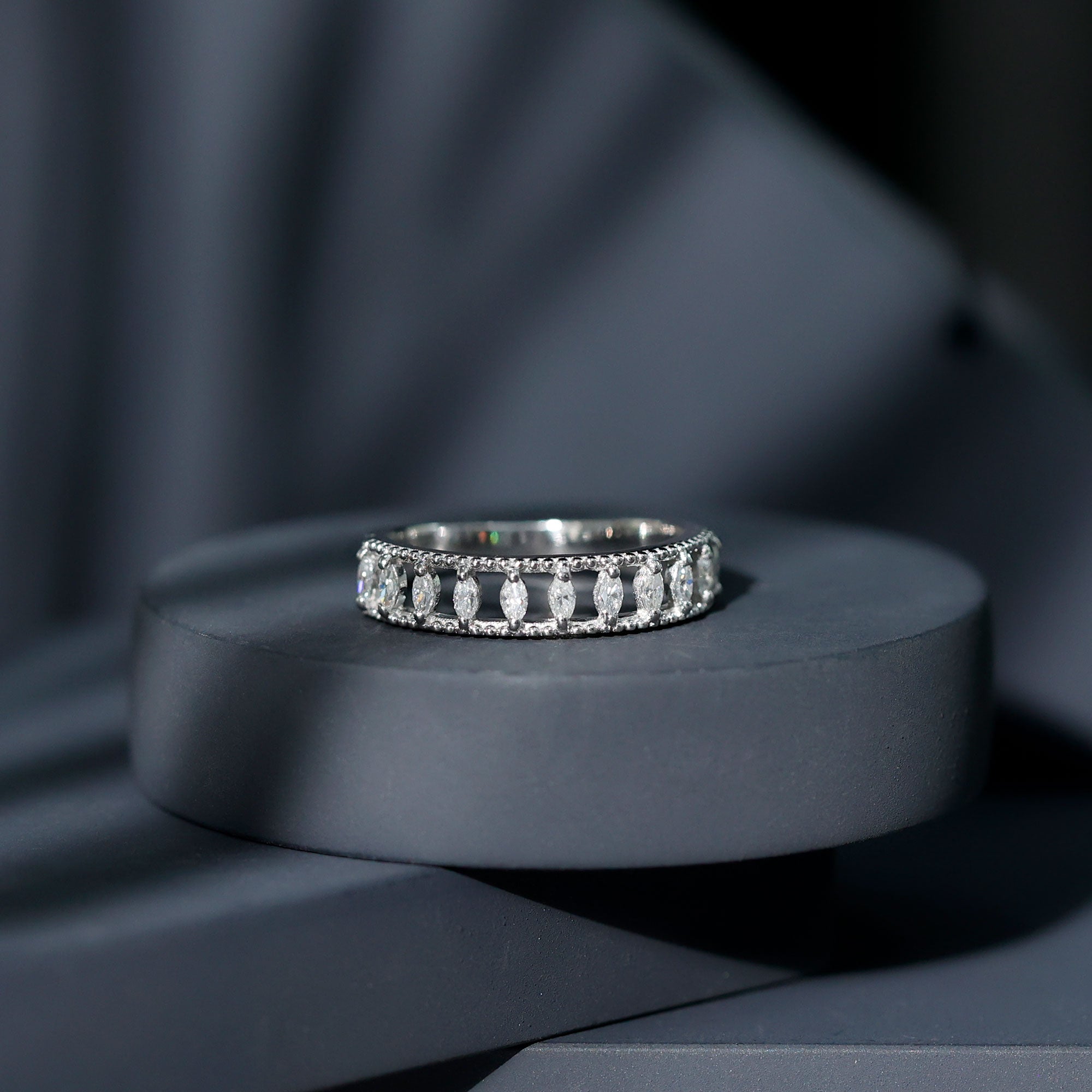 Marquise Moissanite Half Eternity Band Ring D-VS1 - Rosec Jewels