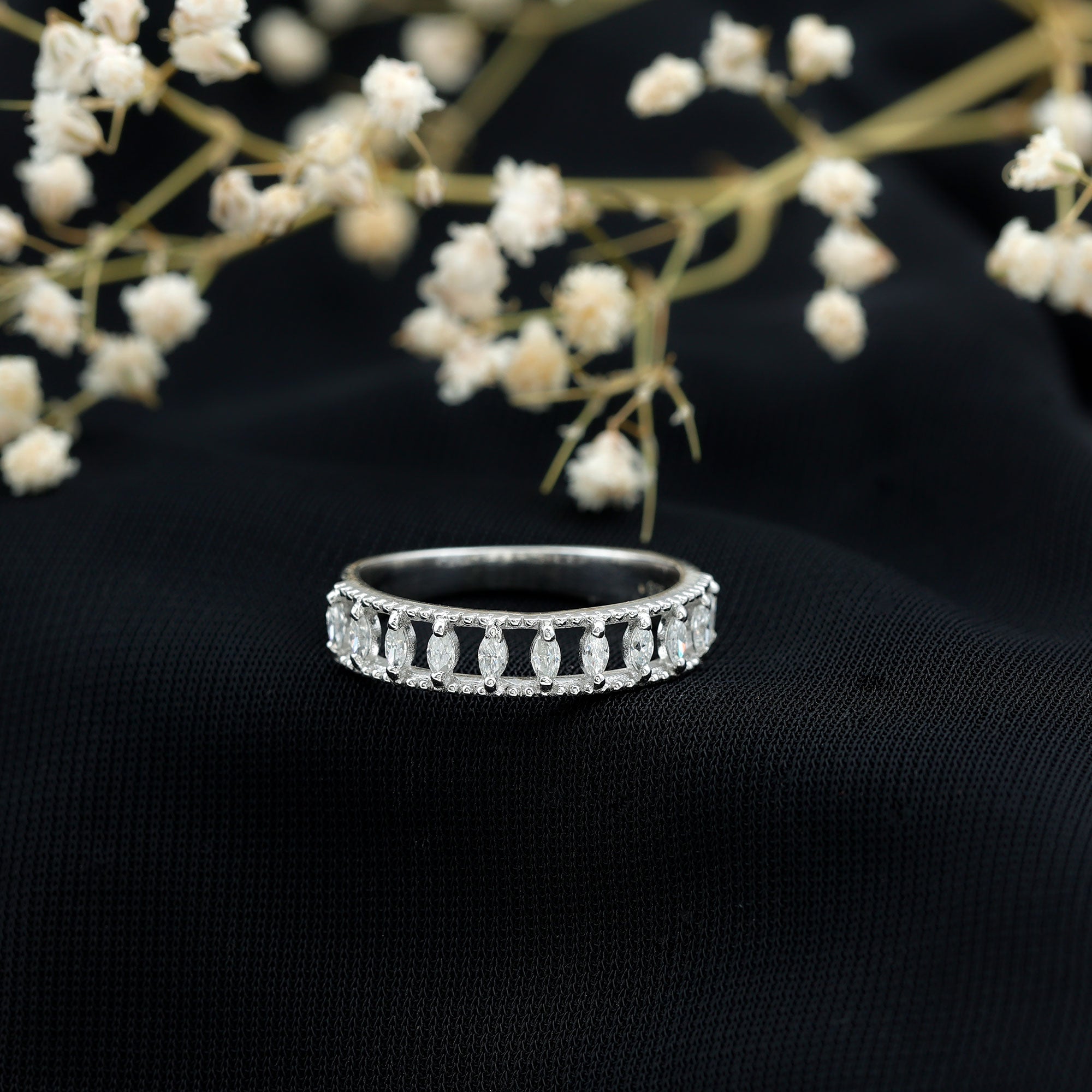 Marquise Moissanite Half Eternity Band Ring D-VS1 - Rosec Jewels