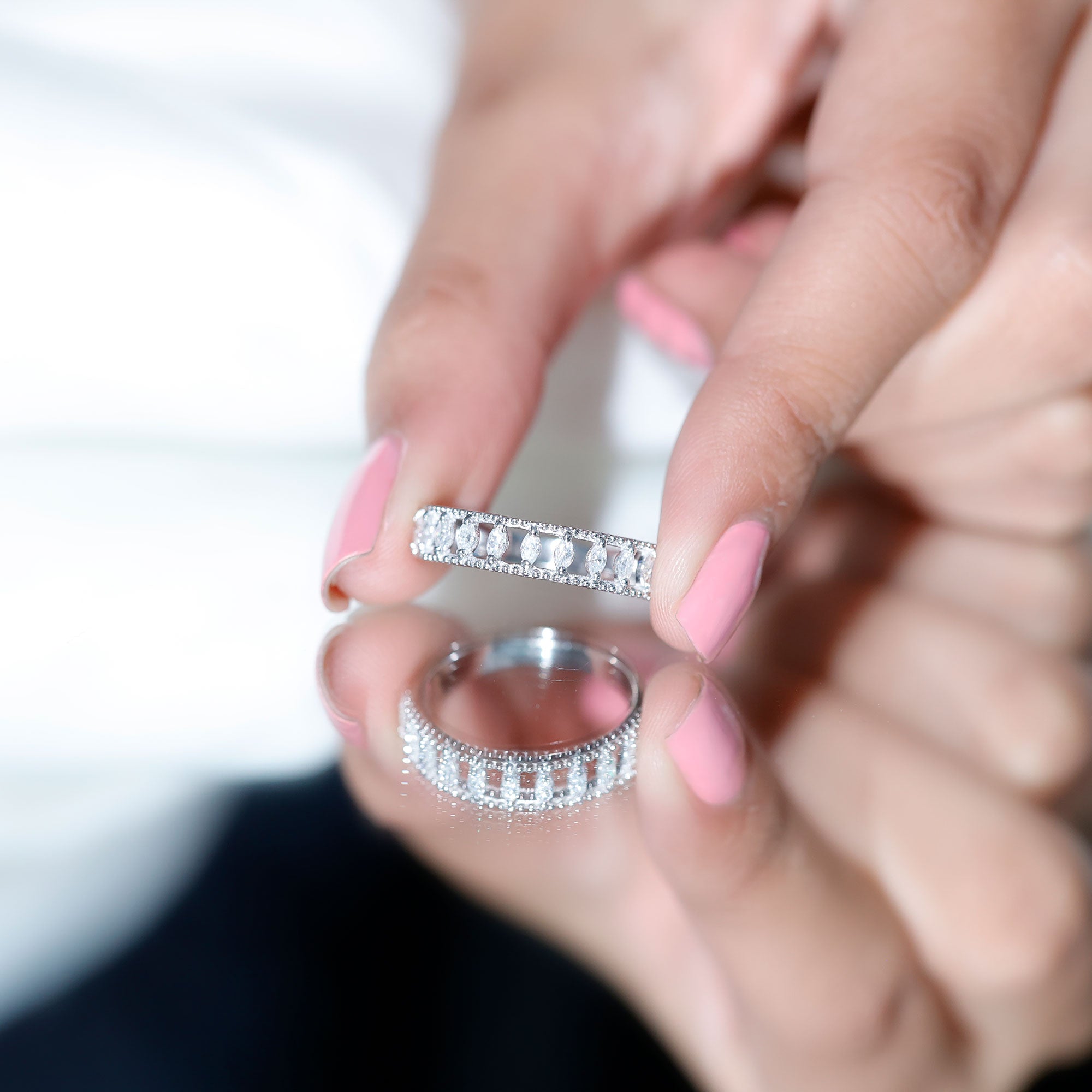 Marquise Moissanite Half Eternity Band Ring D-VS1 - Rosec Jewels