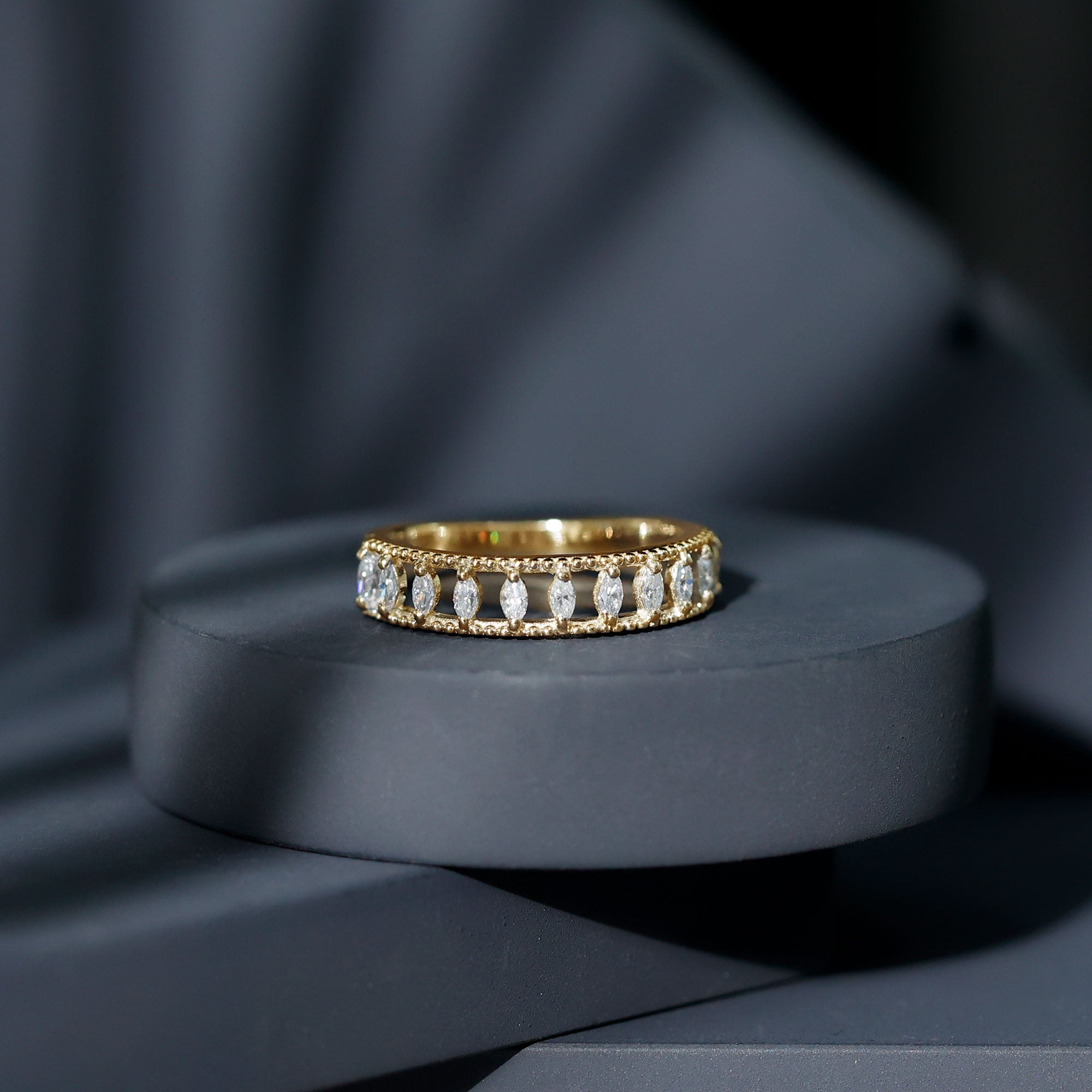 Marquise Moissanite Half Eternity Band Ring D-VS1 - Rosec Jewels
