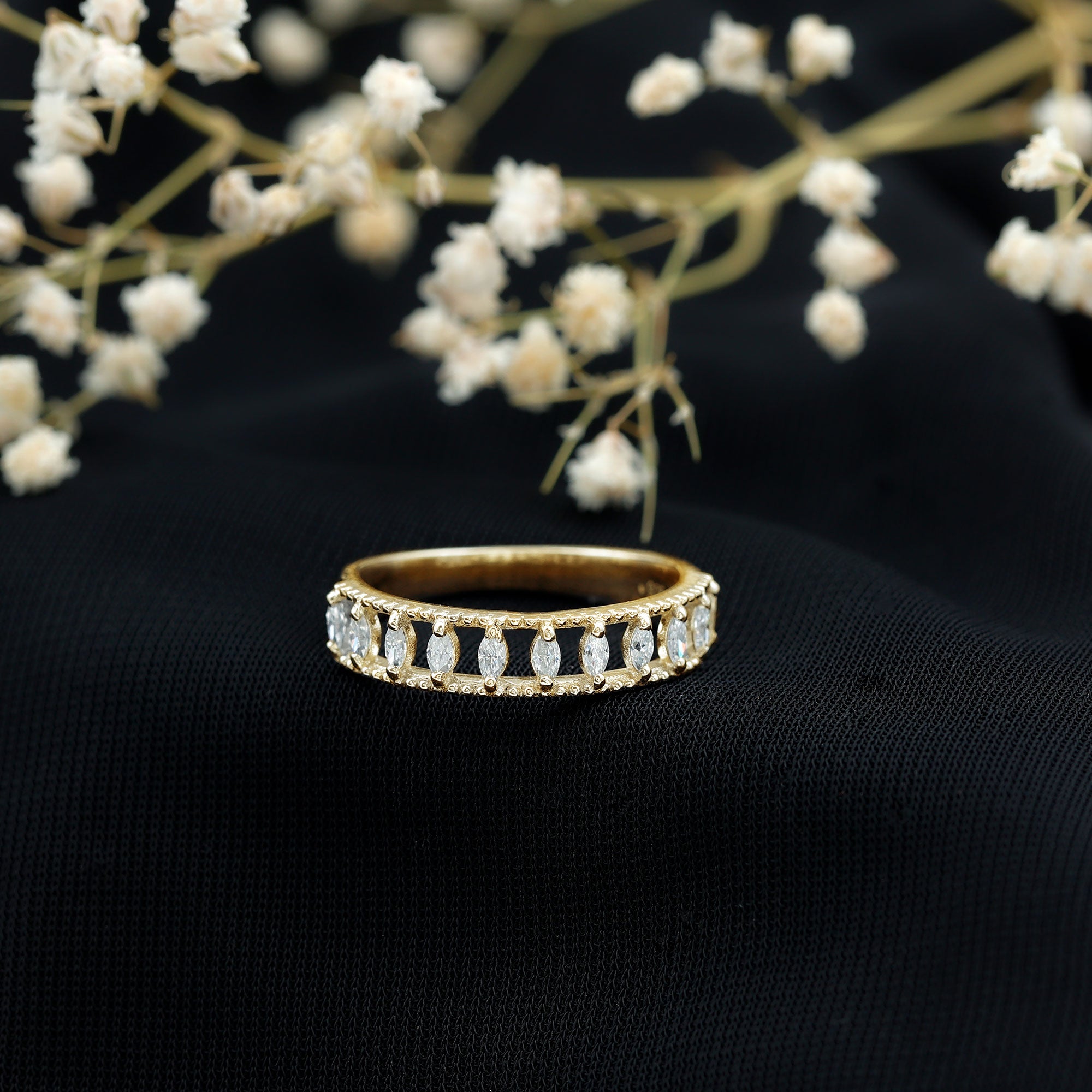 Marquise Moissanite Half Eternity Band Ring D-VS1 - Rosec Jewels