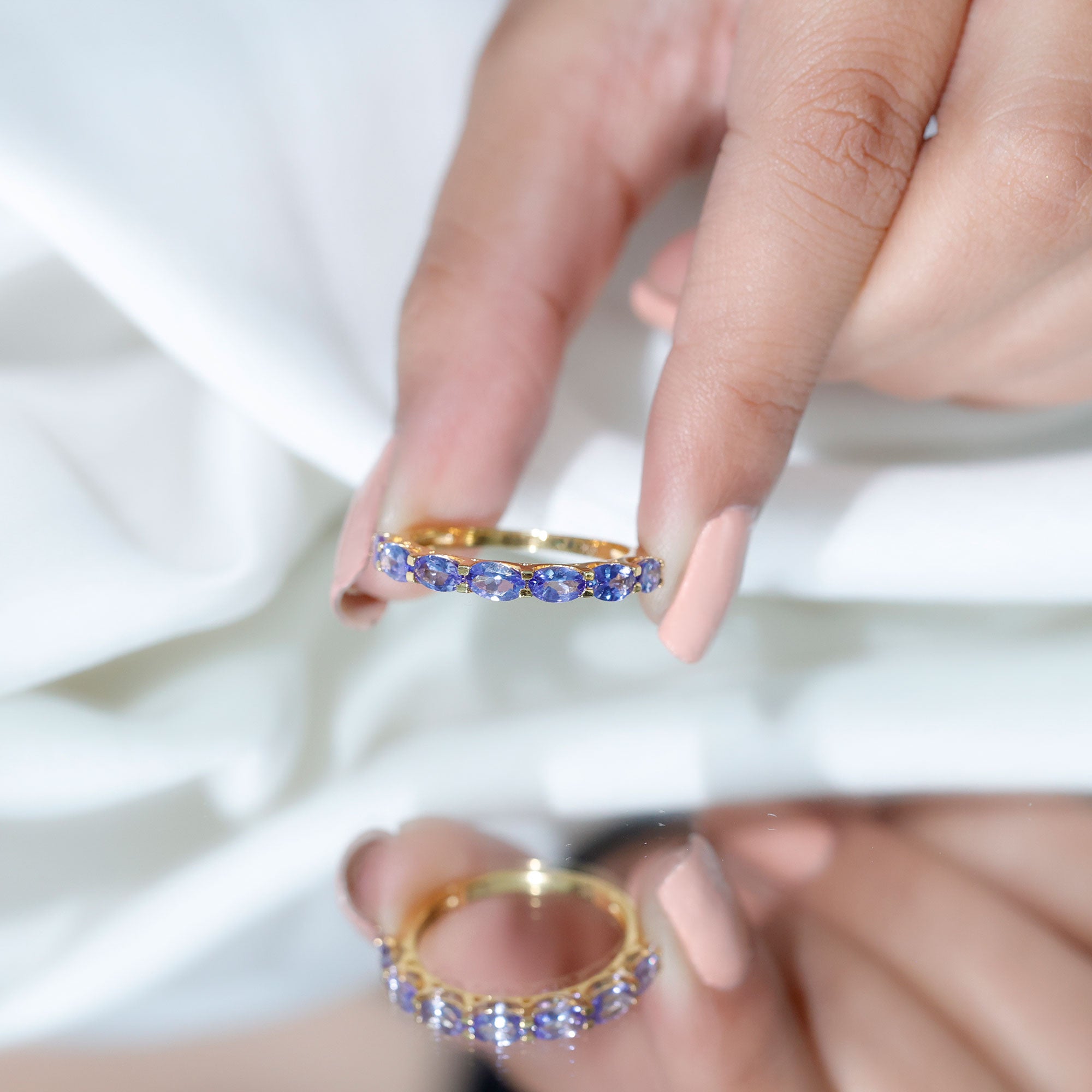 Oval Shape Tanzanite East West Eternity Band Ring AAA - Rosec Jewels