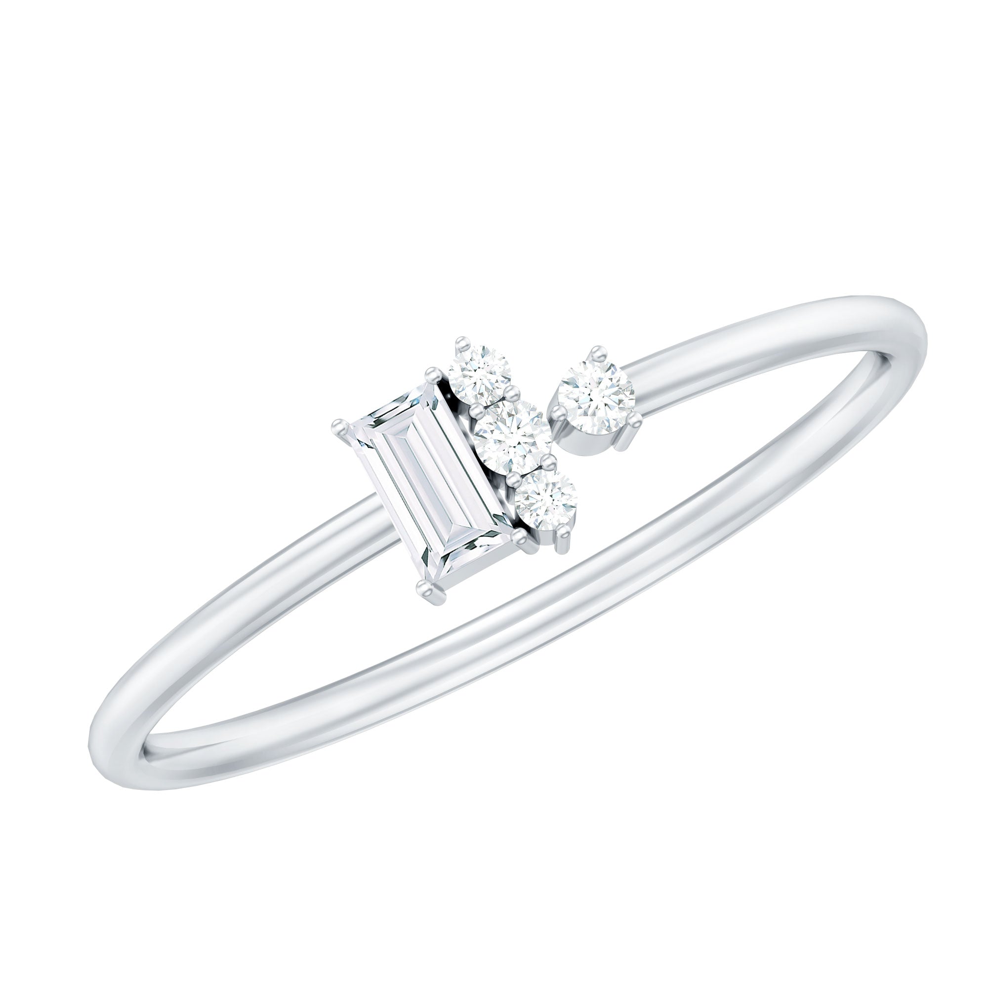 Dainty Promise Ring with Baguette and Round Moissanite