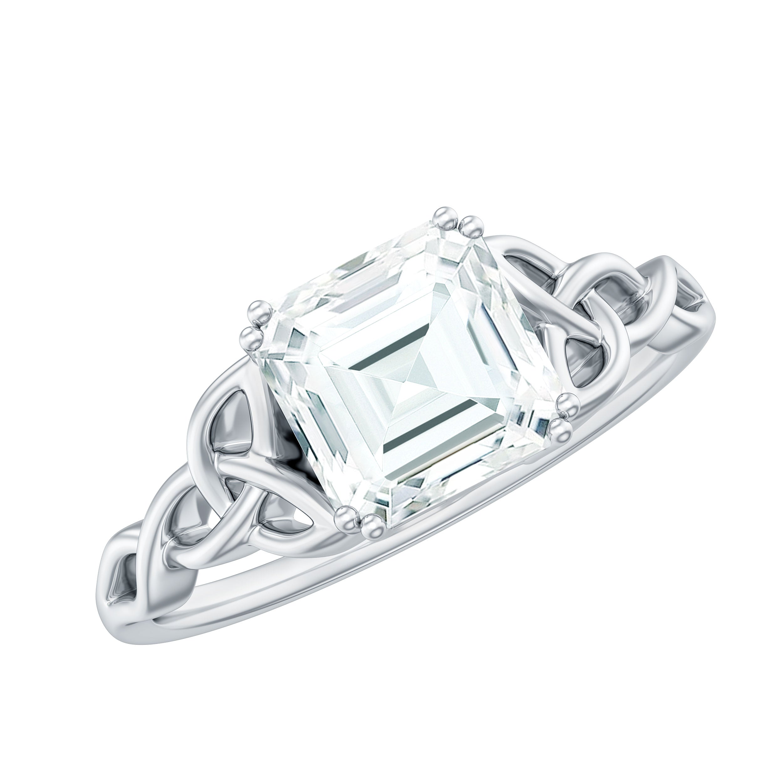 Asscher Cut 8 MM Moissanite Celtic Knot Engagement Ring D-VS1 - Rosec Jewels