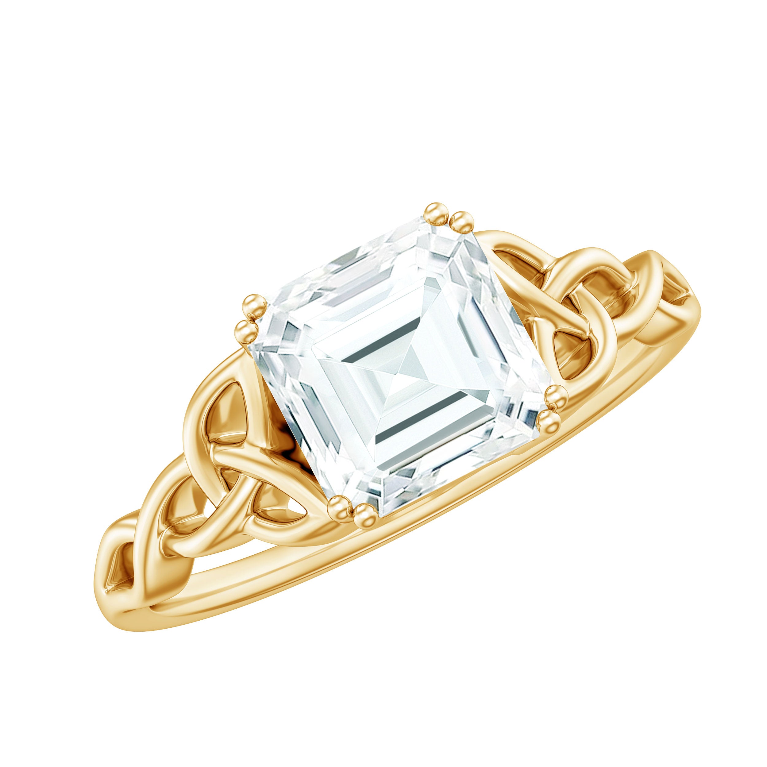 Asscher Cut 8 MM Moissanite Celtic Knot Engagement Ring D-VS1 - Rosec Jewels