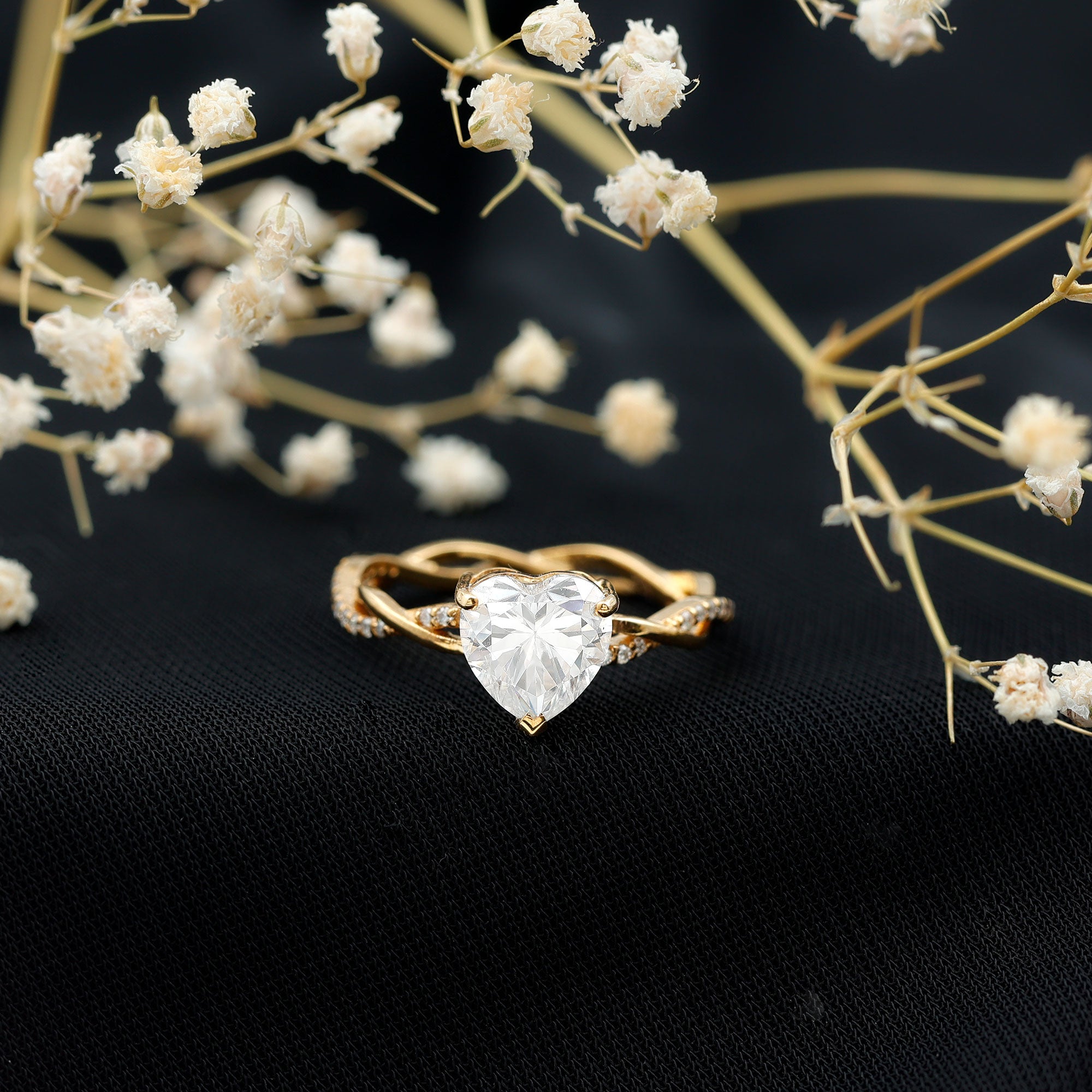 Rosec Jewels-Solitaire Heart Shape Moissanite Braided Engagement Ring