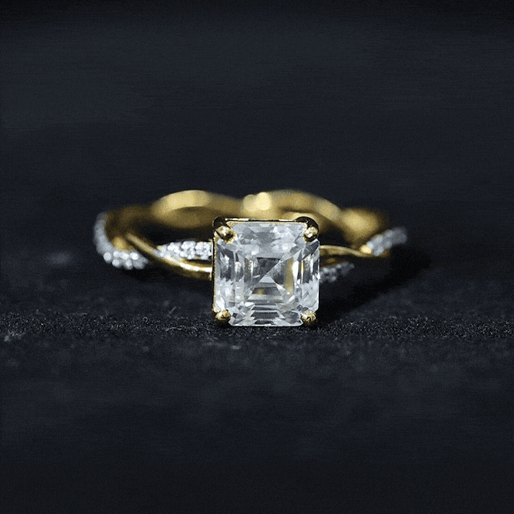 Solitaire Moissanite Asscher Cut Engagement Ring D-VS1 - Rosec Jewels