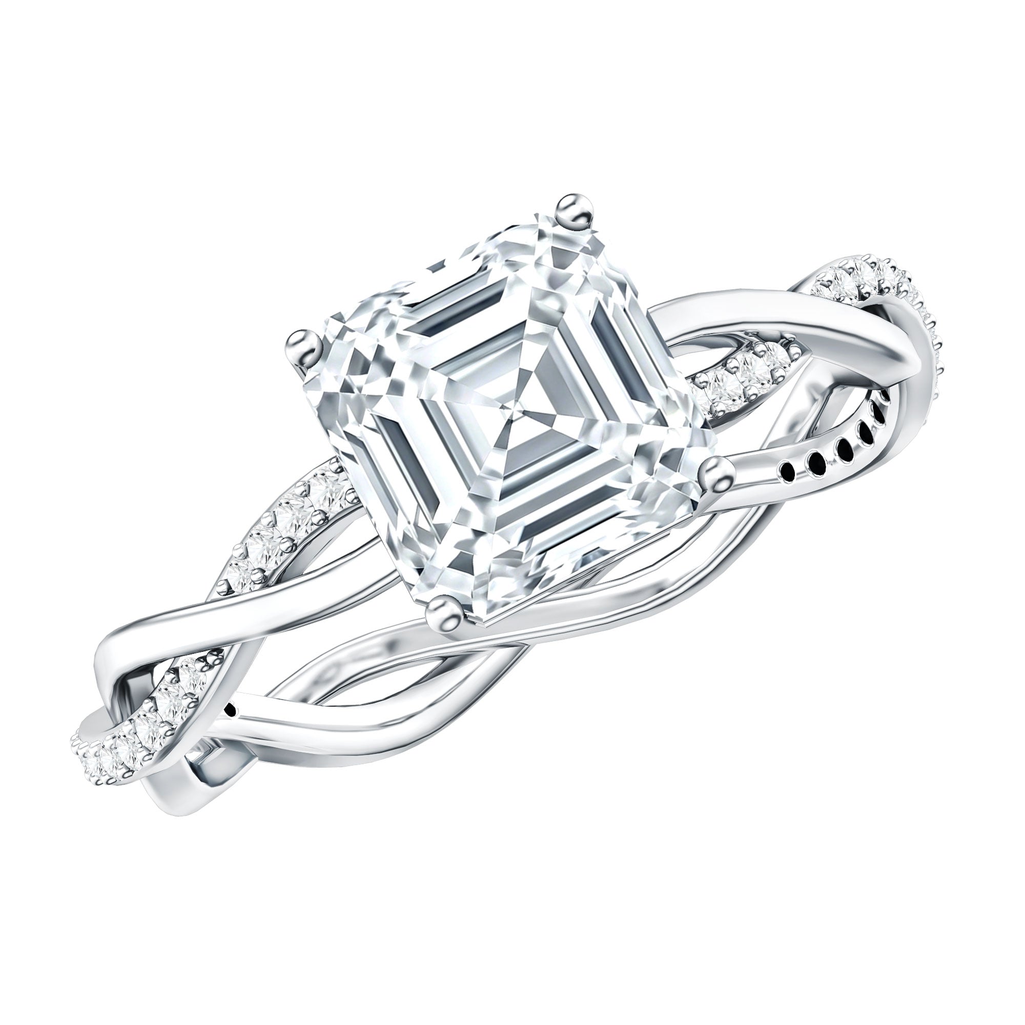 Solitaire Moissanite Asscher Cut Engagement Ring D-VS1 - Rosec Jewels