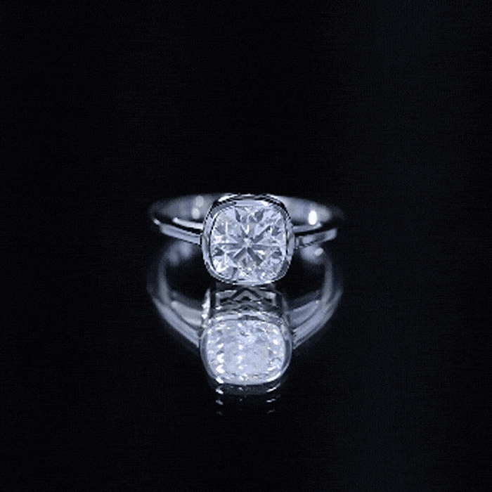 Bezel Set Cushion Cut Moissanite Solitaire Engagement Ring D-VS1 - Rosec Jewels