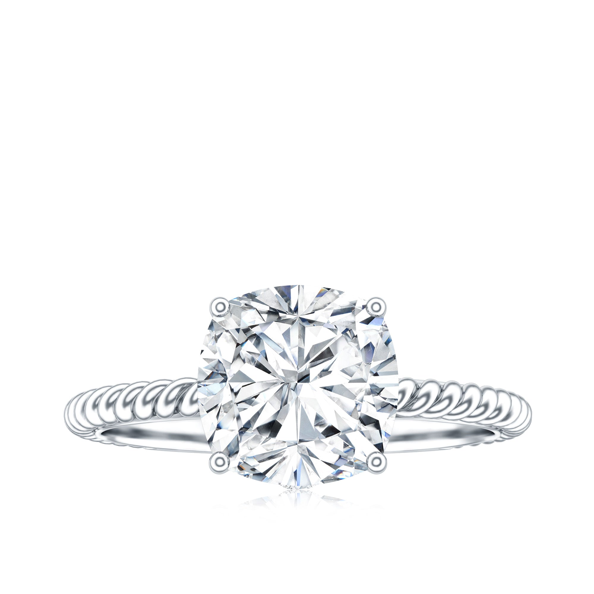 Cushion Cut Moissanite Solitaire Engagement Ring with Twisted Rope D-VS1 - Rosec Jewels