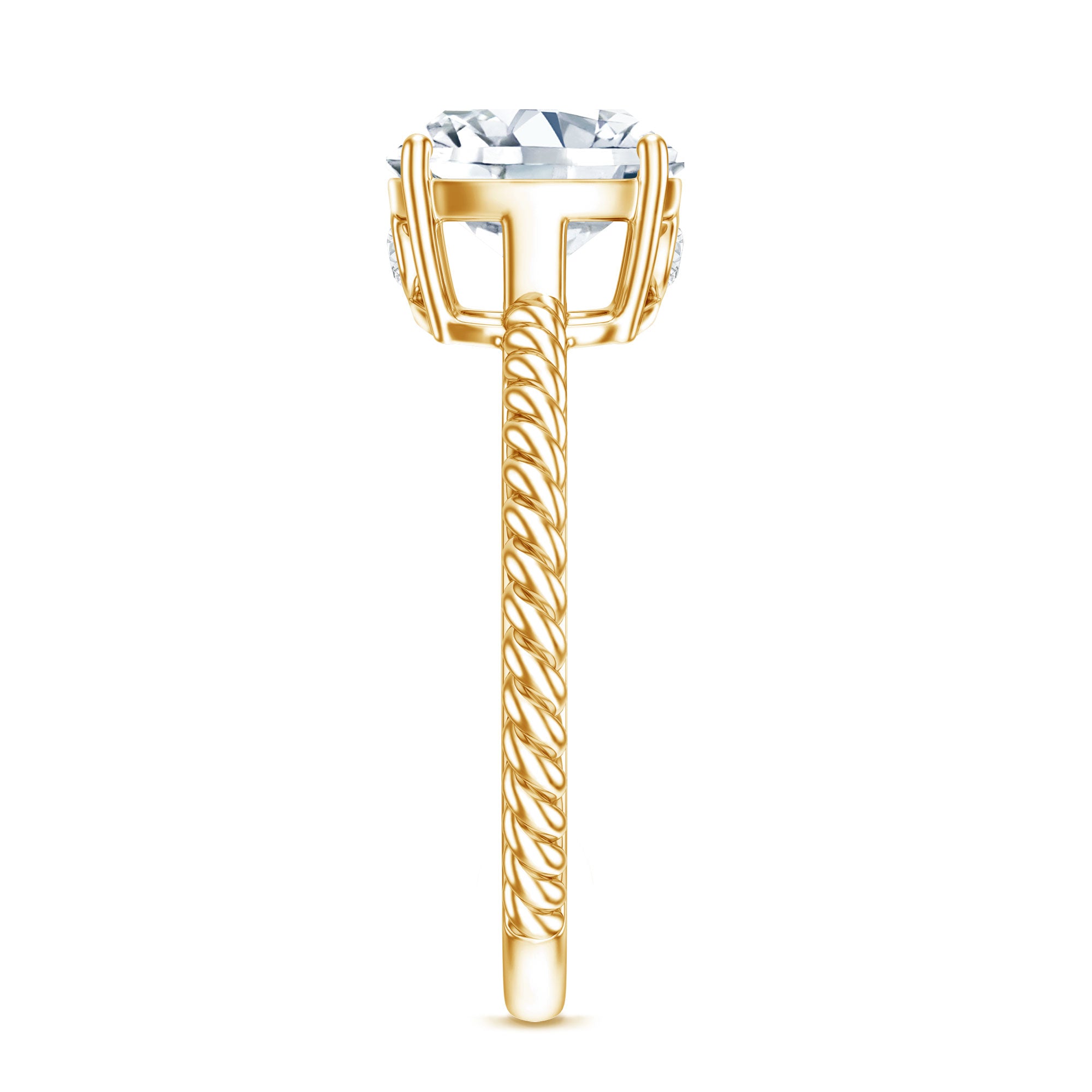 Cushion Cut Moissanite Solitaire Engagement Ring with Twisted Rope D-VS1 - Rosec Jewels