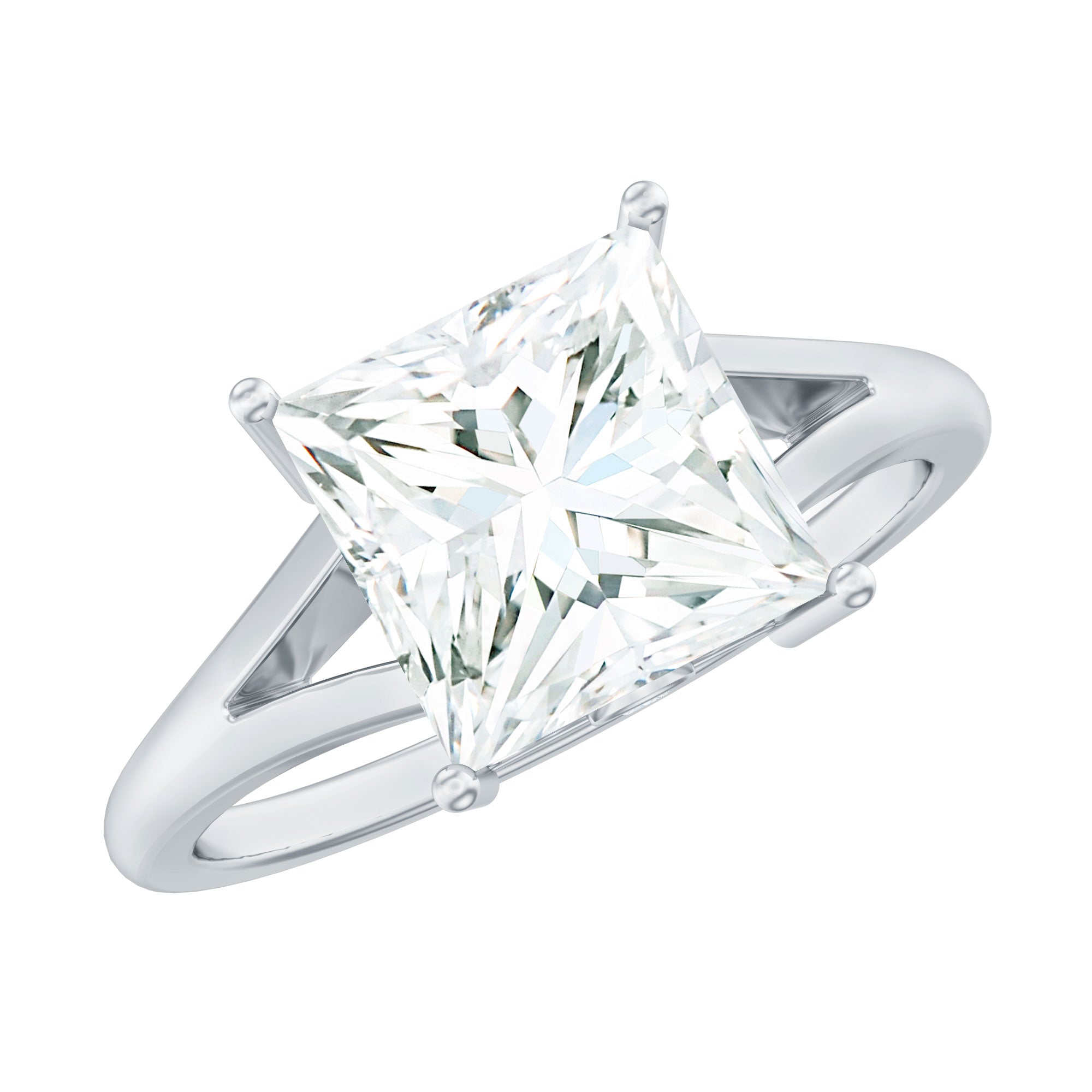 Certified 8 MM Moissanite Princess Cut Engagement Ring with Split Shank D-VS1 - Rosec Jewels