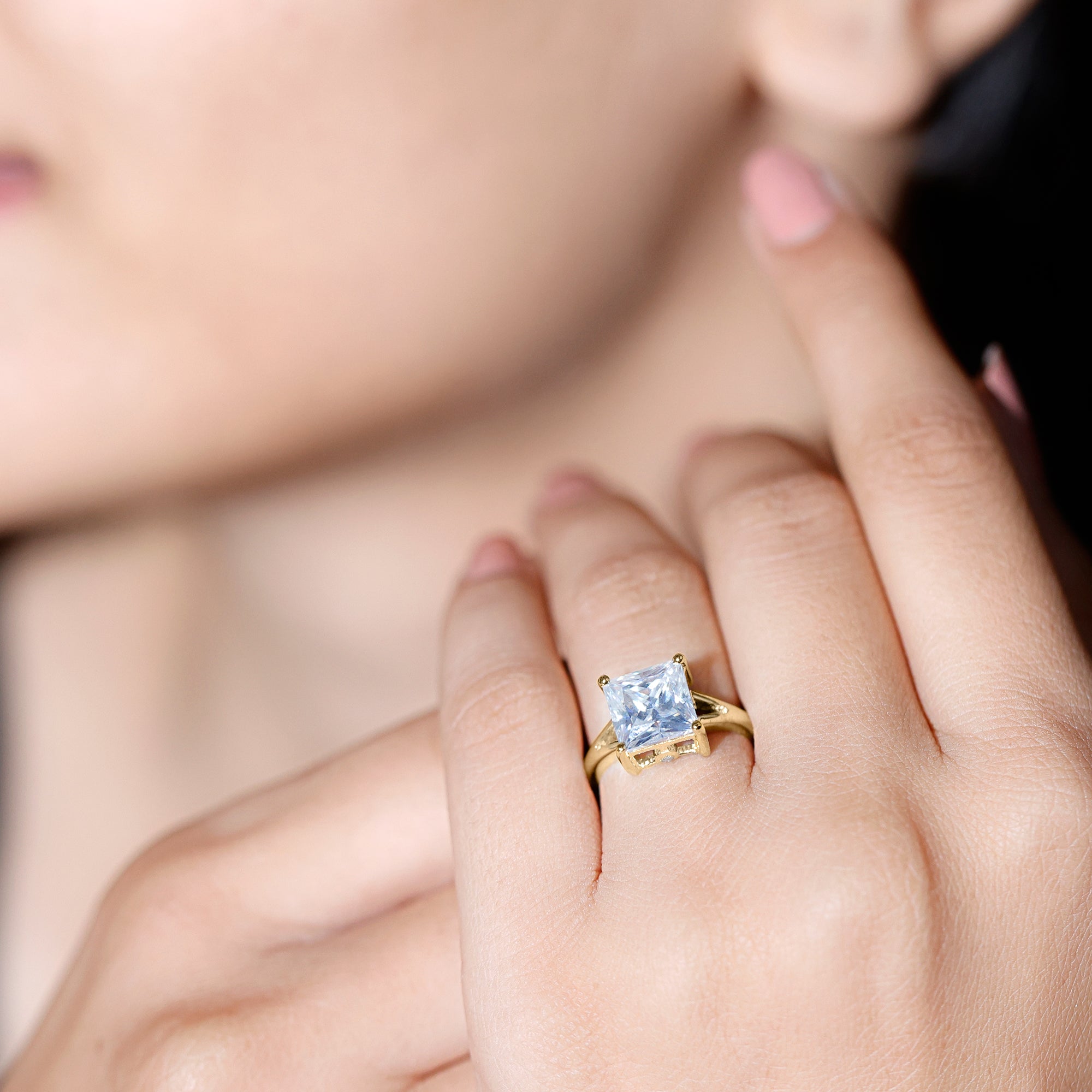 Certified 8 MM Moissanite Princess Cut Engagement Ring with Split Shank D-VS1 - Rosec Jewels