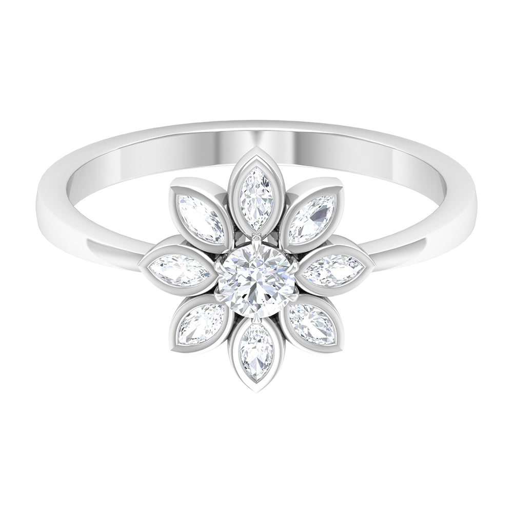 Round and Marquise Zircon Flower Ring