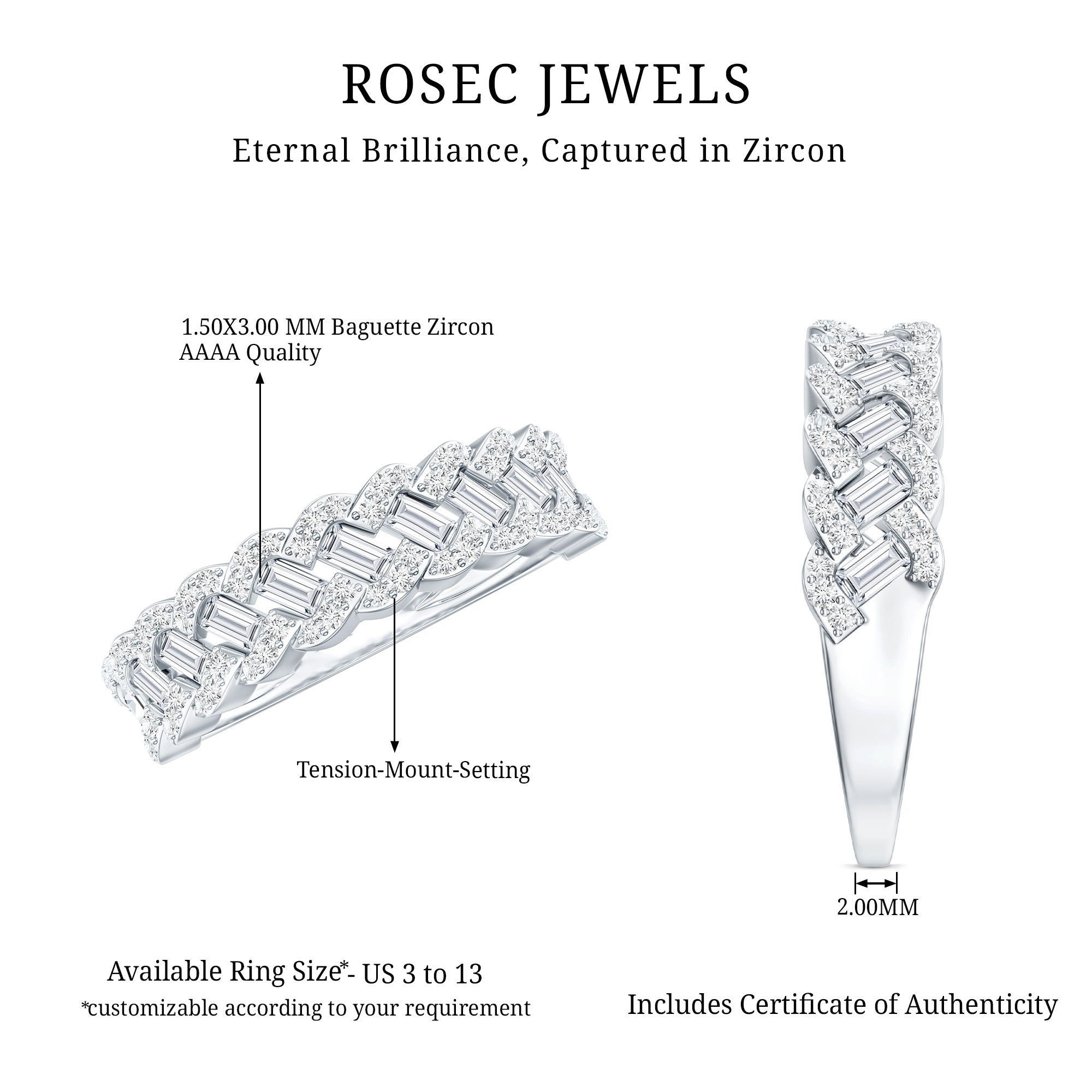 Baguette and Round Cut Zircon Braided Anniversary Ring AAAA - Rosec Jewels