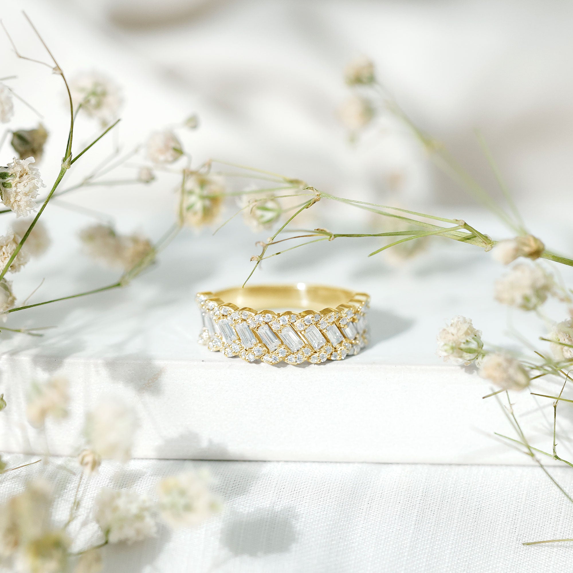 Baguette and Round Cut Zircon Braided Anniversary Ring AAAA - Rosec Jewels