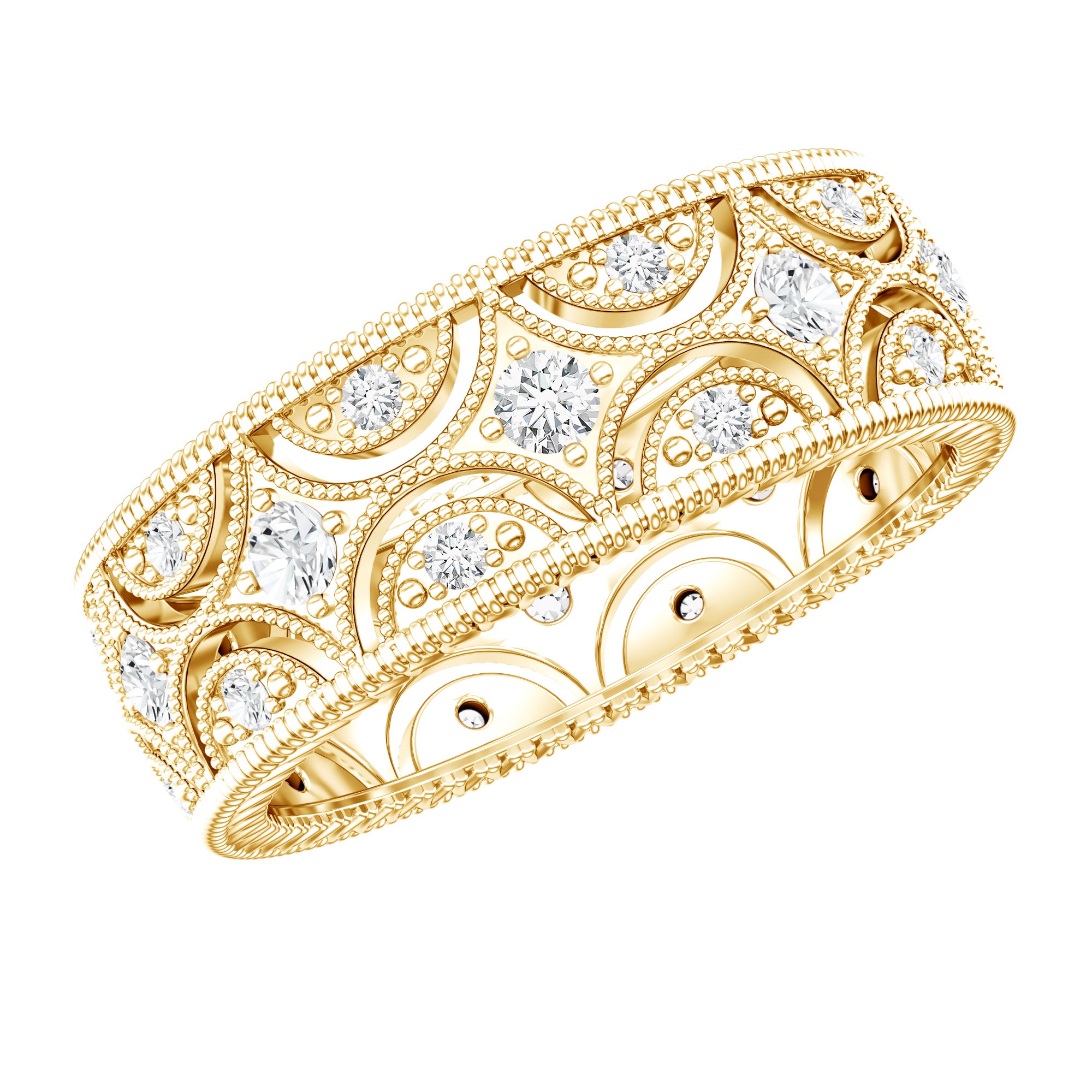 Certified Cubic Zirconia Vintage Wedding Band for Women AAAA - Rosec Jewels