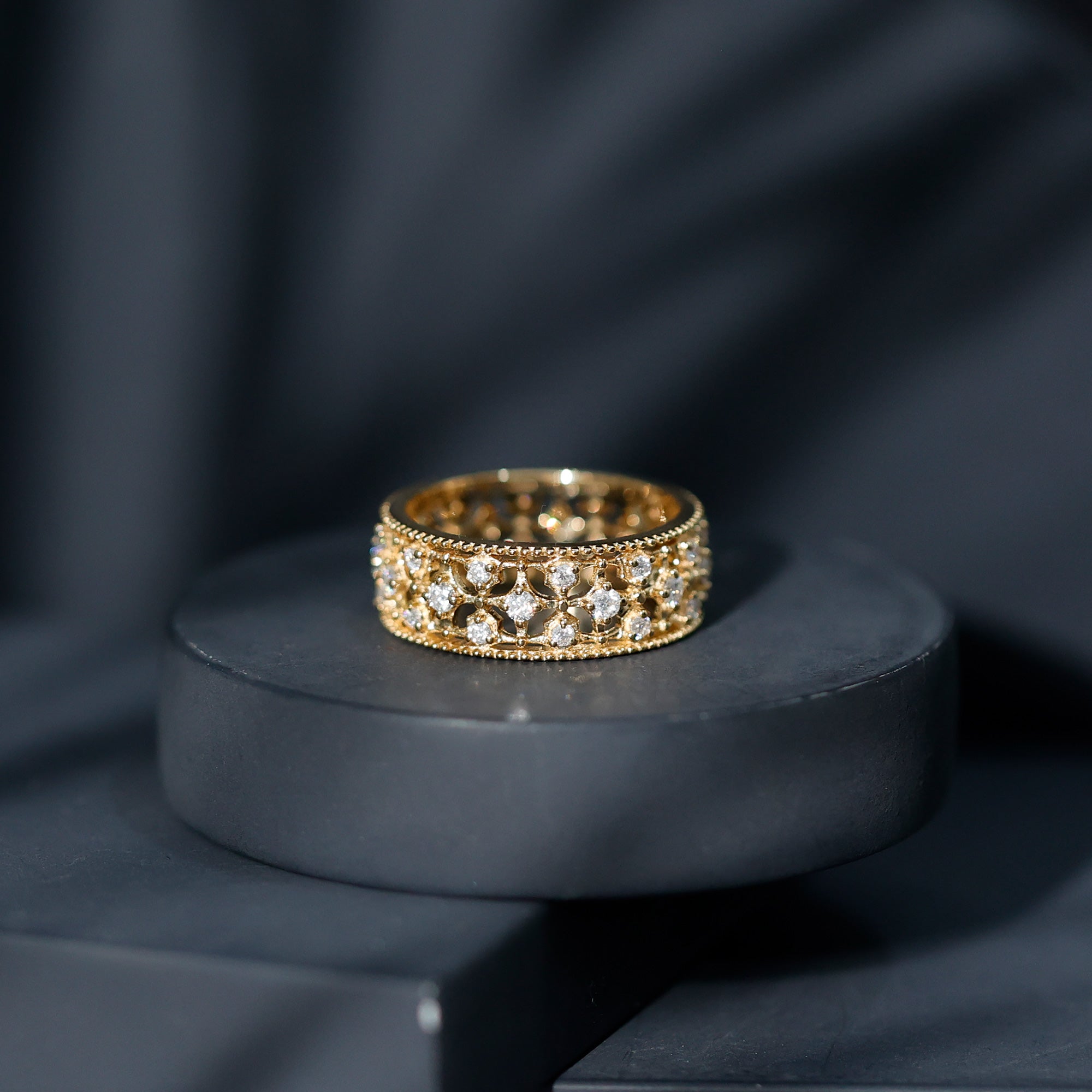 Certified Cubic Zirconia Vintage Wedding Band for Women AAAA - Rosec Jewels