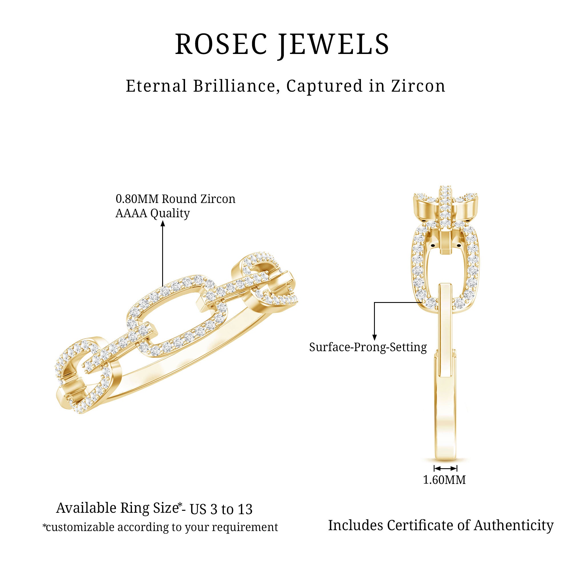 Minimal Cubic Zirconia Chain Link Ring AAAA - Rosec Jewels