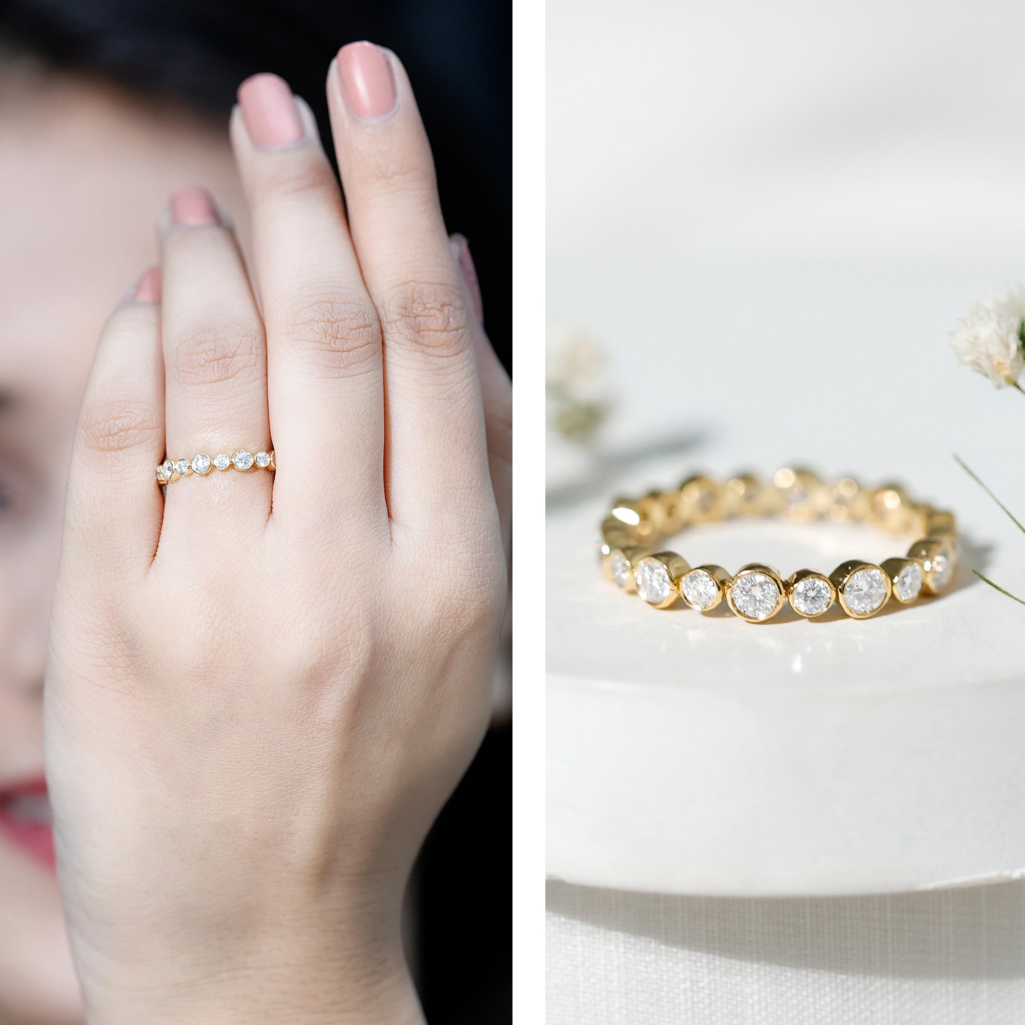Bezel Set Round Cubic Zirconia Unique Full Eternity Ring AAAA - Rosec Jewels