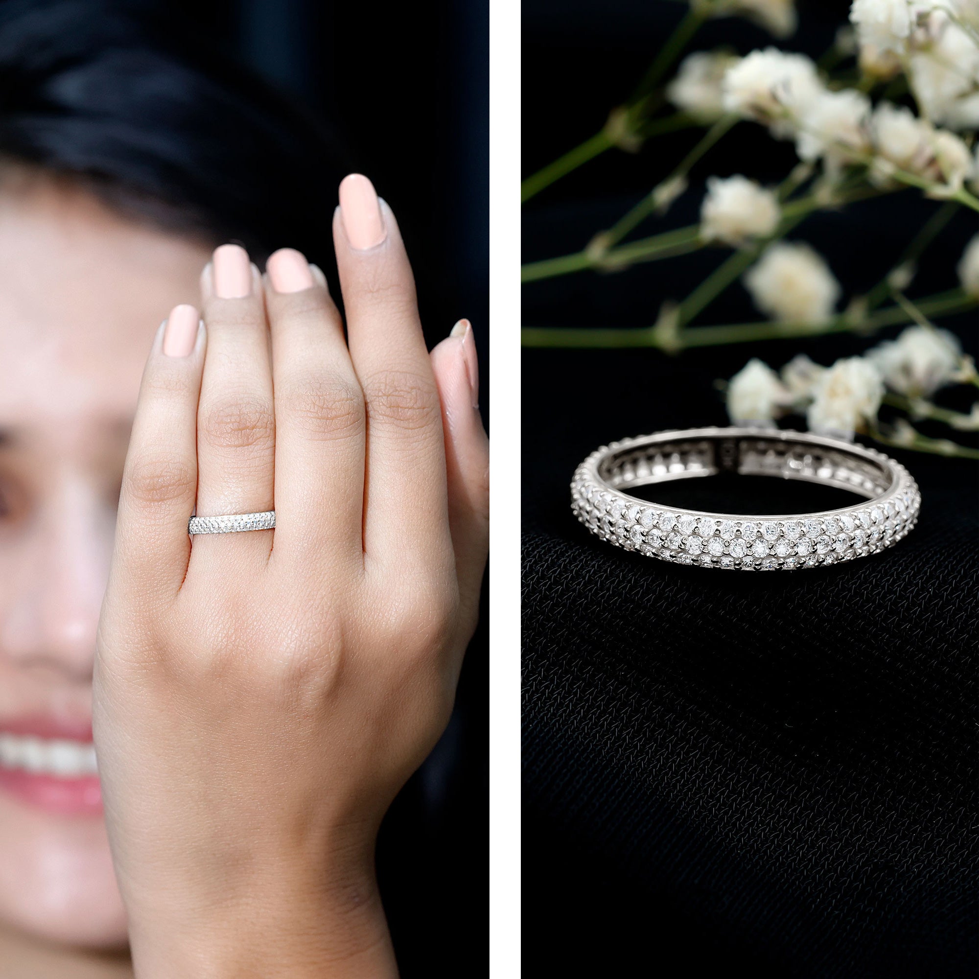Pave Set Cubic Zirconia Eternity Wedding Band for Women AAAA - Rosec Jewels