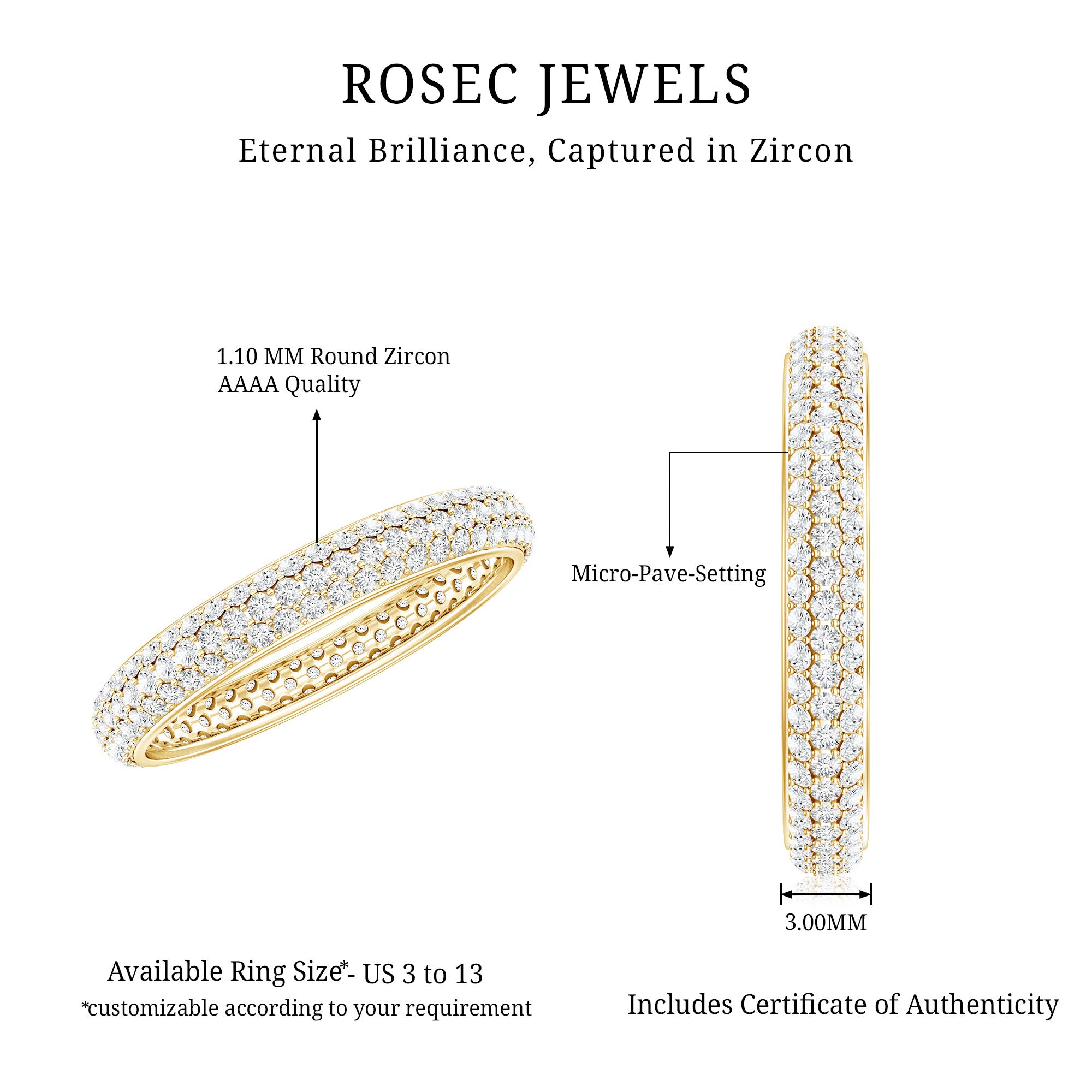 Pave Set Cubic Zirconia Eternity Wedding Band for Women AAAA - Rosec Jewels