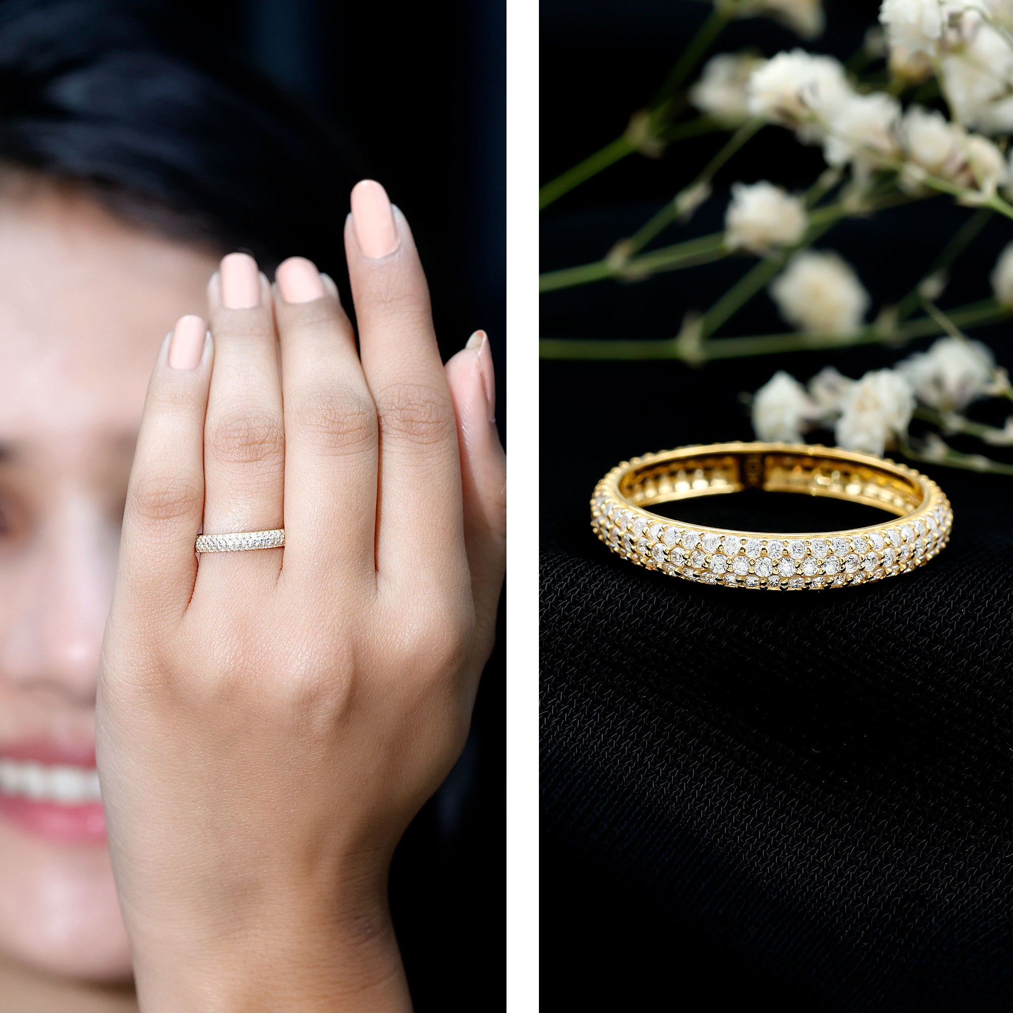 Pave Set Cubic Zirconia Eternity Wedding Band for Women AAAA - Rosec Jewels