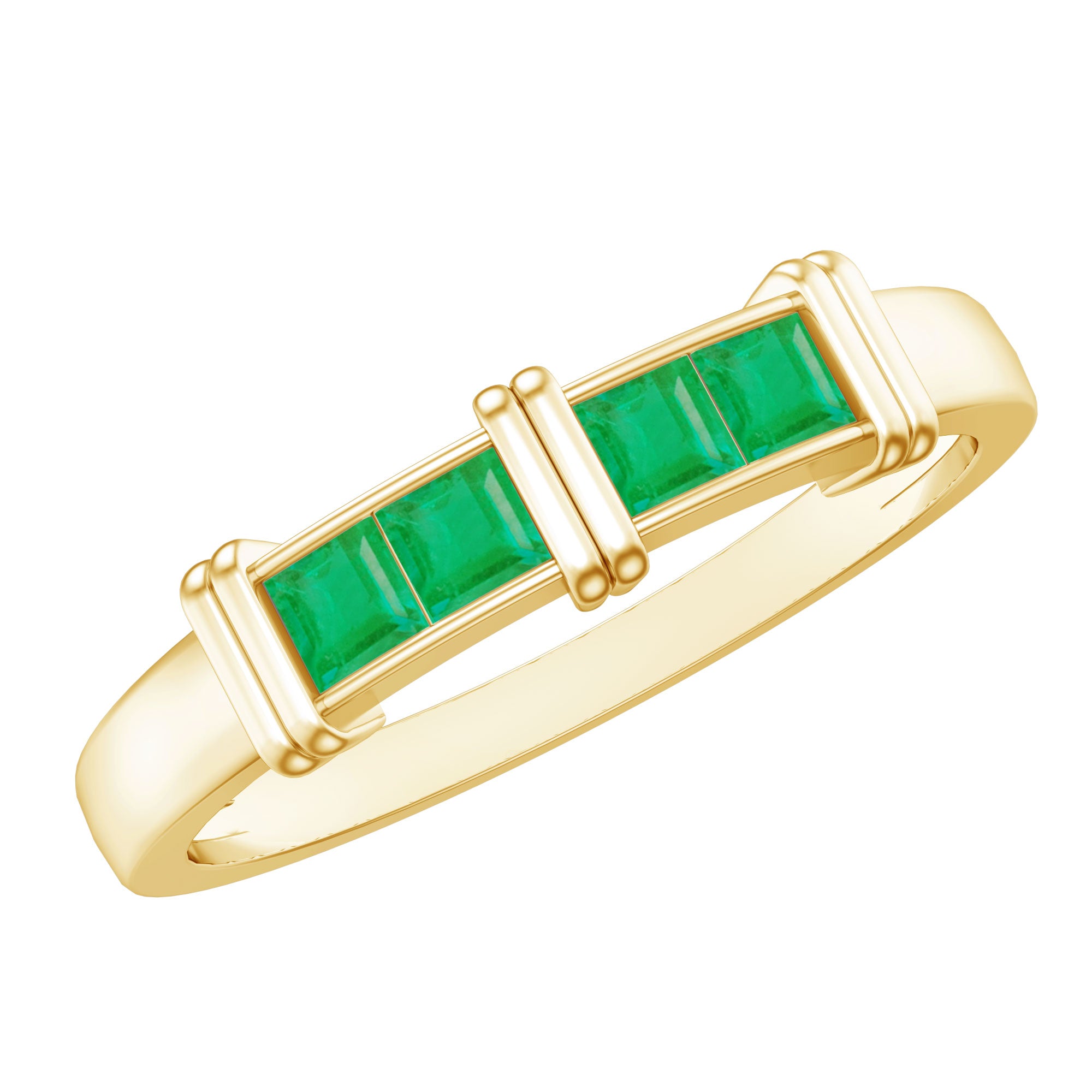 Princess Cut Real Emerald Band Ring in Channel Setting AAA - Rosec Jewels