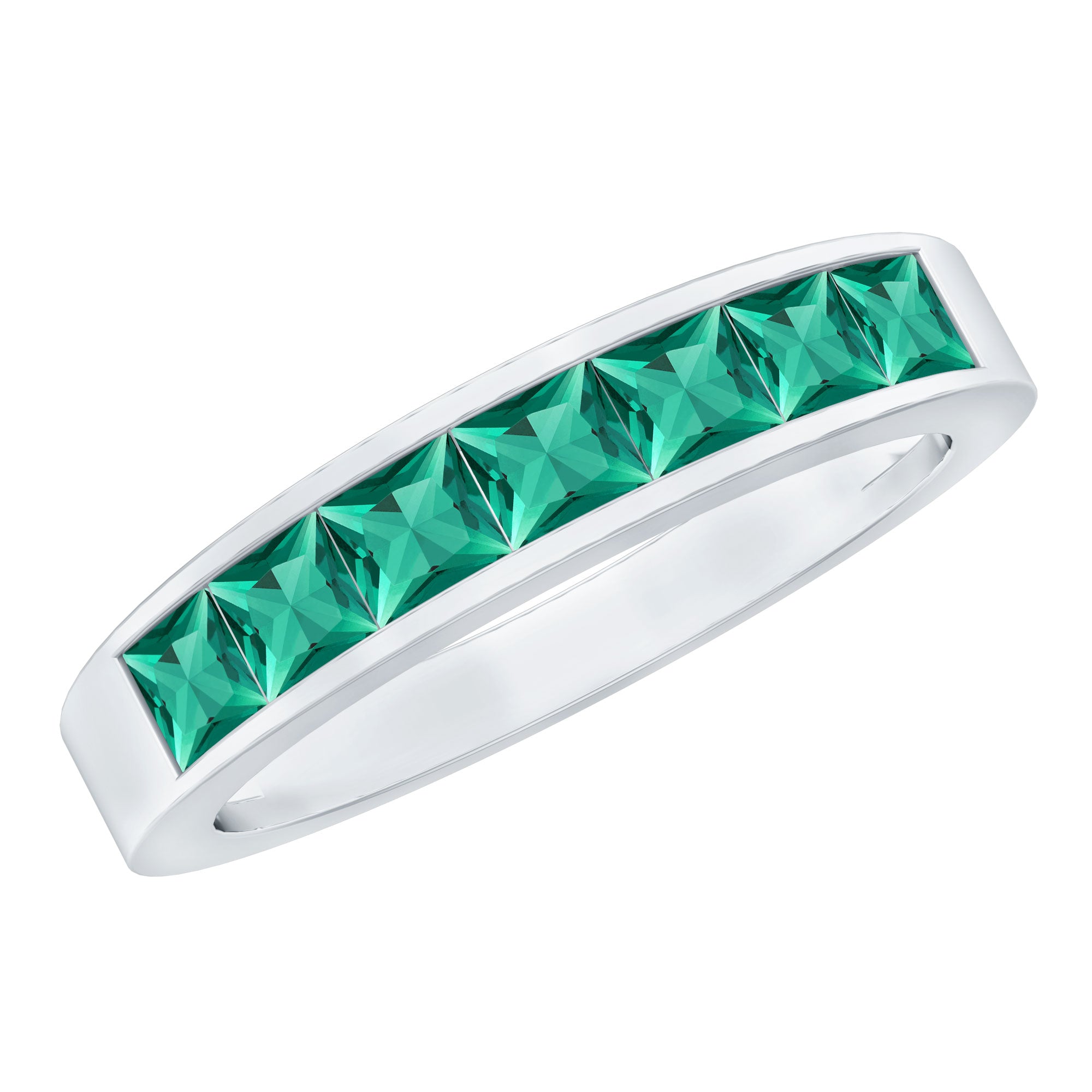 Princess Cut Created Emerald Half Eternity Band Ring in Channel Setting
