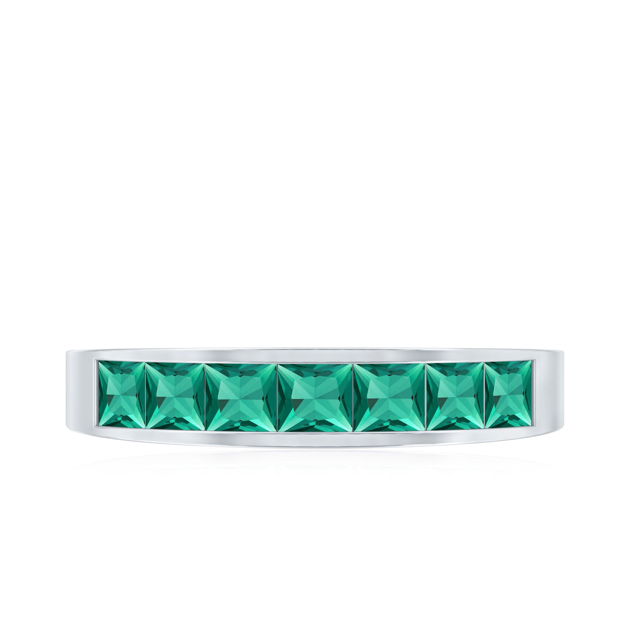Rosec Jewels-Princess Cut Lab Created Emerald Eternity Band in Channel Setting