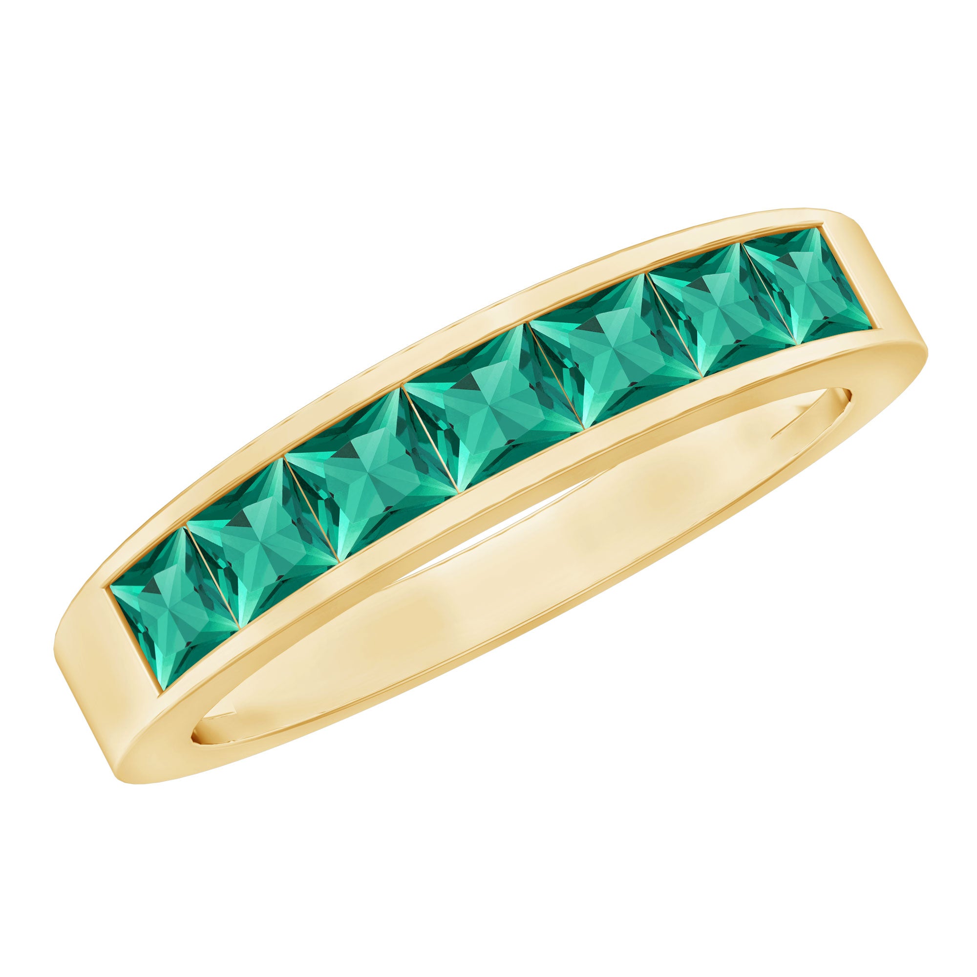 Princess Cut Lab Created Emerald Eternity Band in Channel Setting AAAA - Rosec Jewels