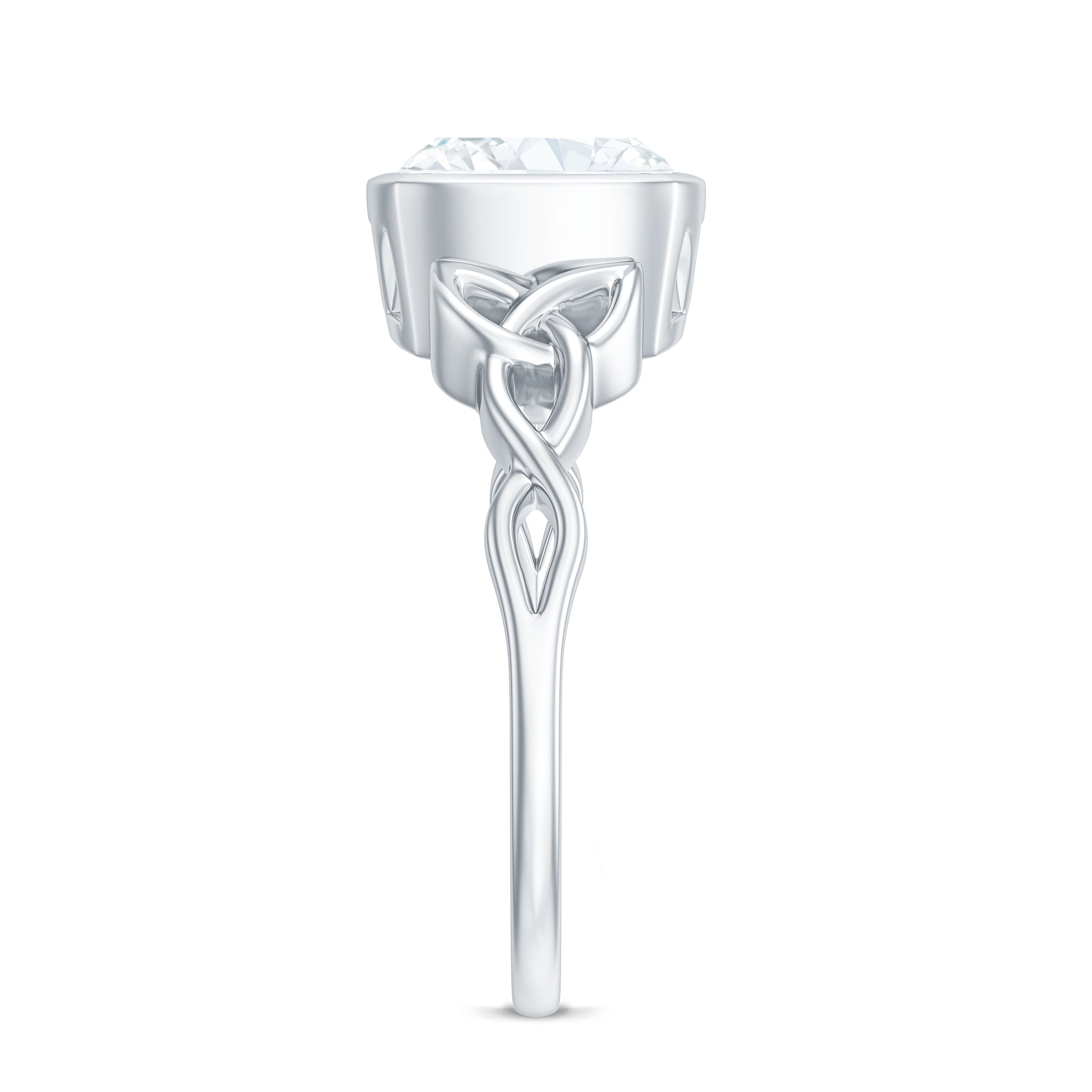 Cushion Cut Moissanite Solitaire Celtic Knot Ring in Bezel Setting D-VS1 - Rosec Jewels