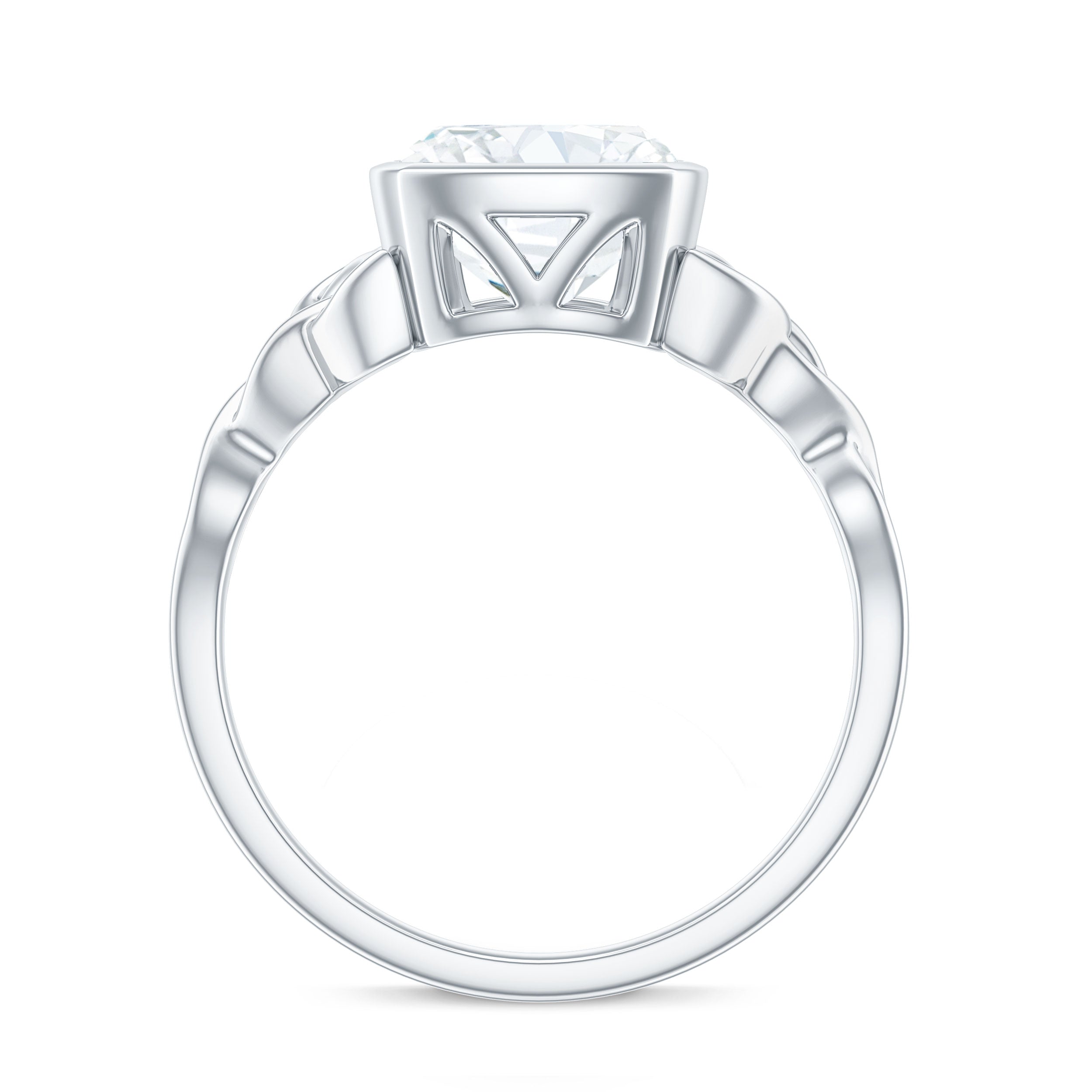 Cushion Cut Moissanite Solitaire Celtic Knot Ring in Bezel Setting D-VS1 - Rosec Jewels