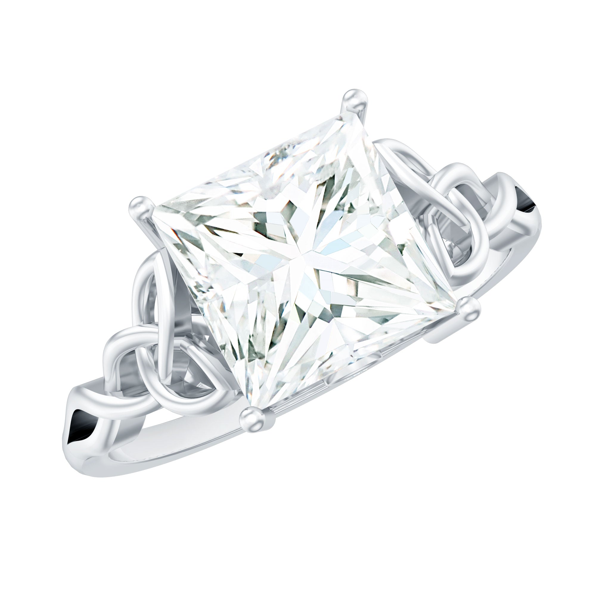 Princess Cut Moissanite Celtic Knot Engagement Ring for Women