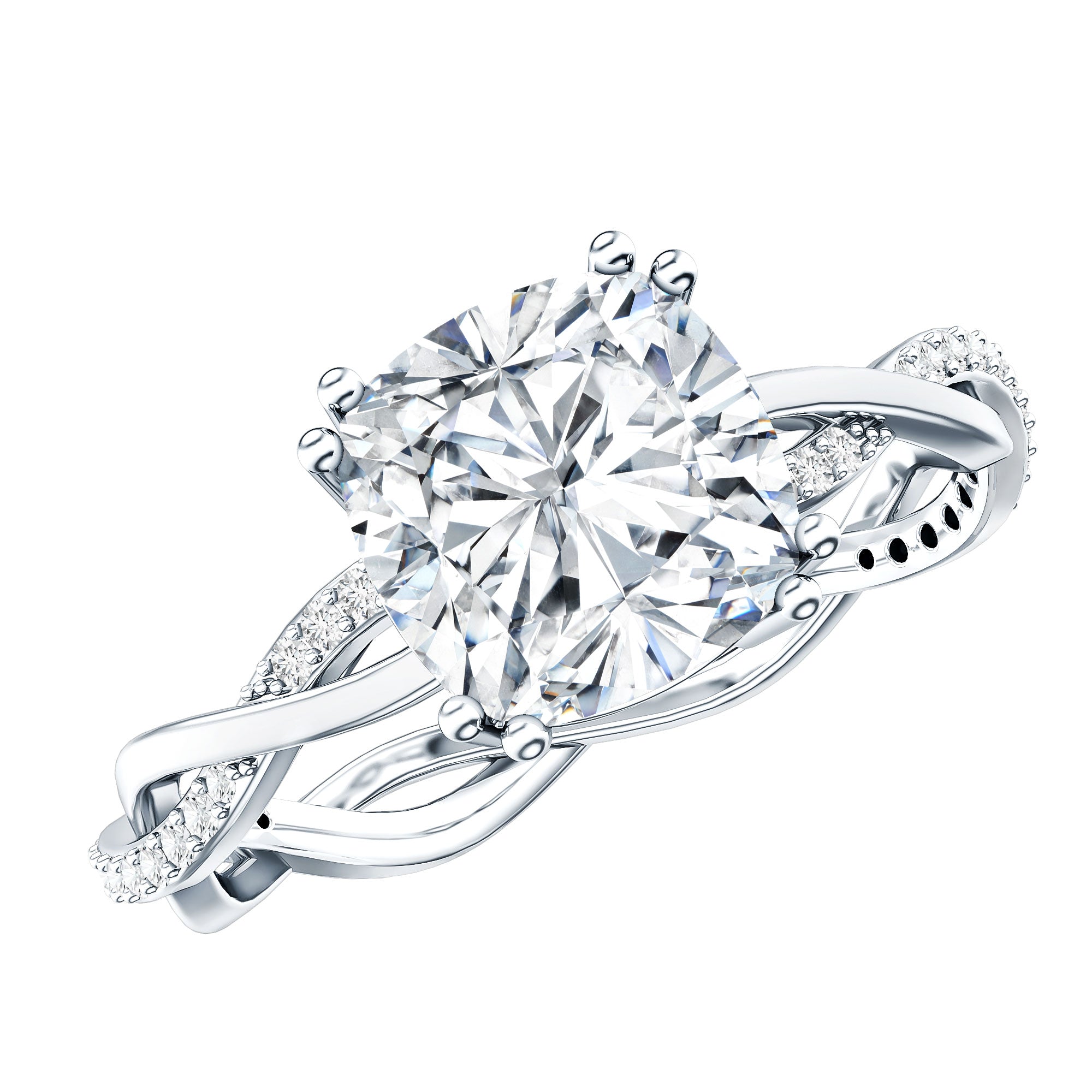 Cushion Cut Solitaire Moissanite Braided Engagement Ring D-VS1 - Rosec Jewels