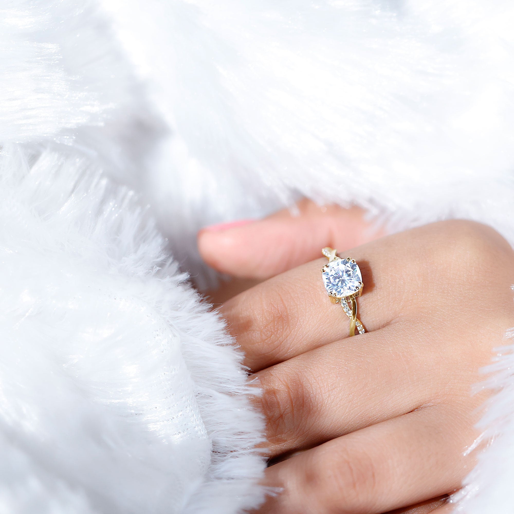 Cushion Cut Solitaire Moissanite Braided Engagement Ring D-VS1 - Rosec Jewels