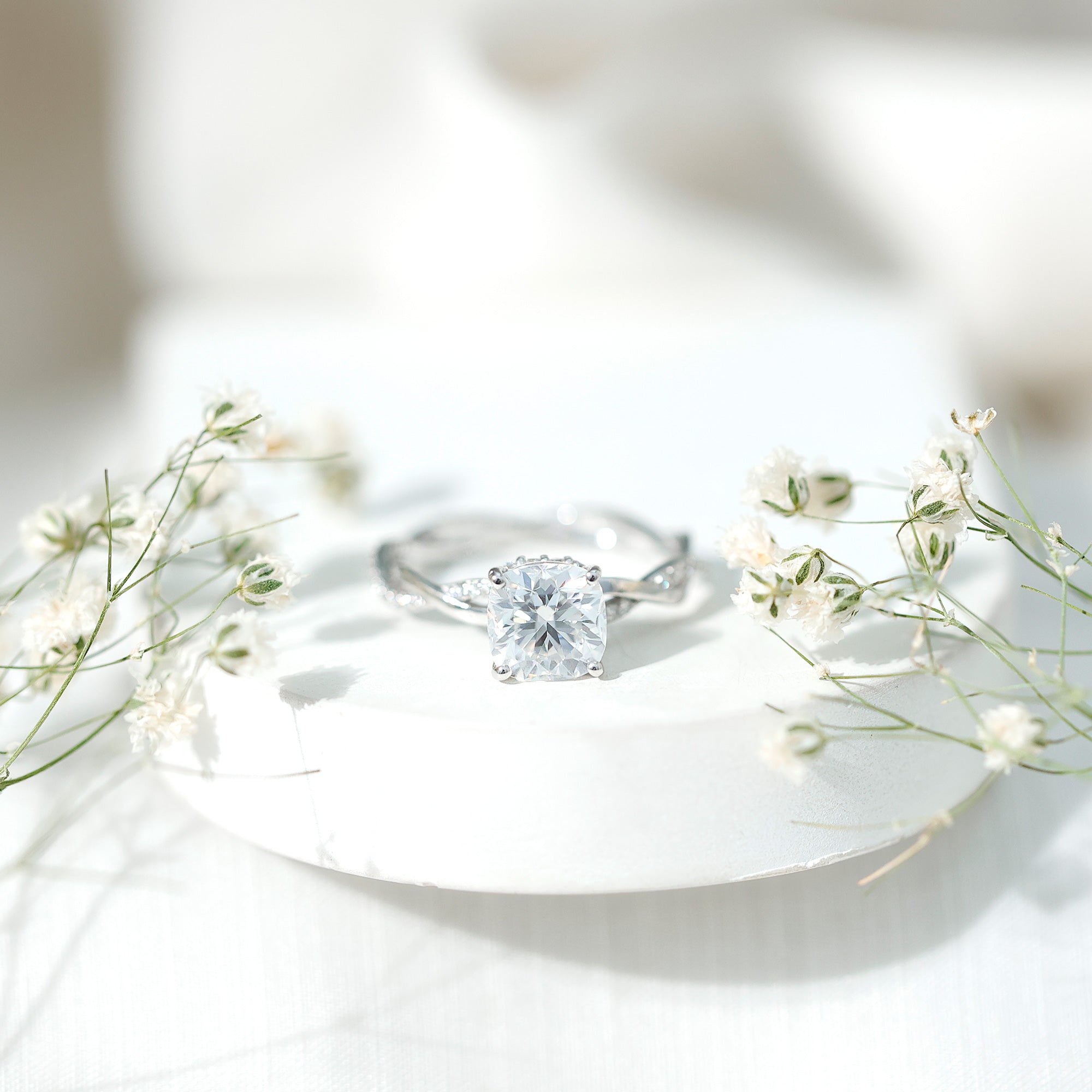 8 MM Moissanite Cushion Cut Hidden Halo Engagement Rings D-VS1 - Rosec Jewels