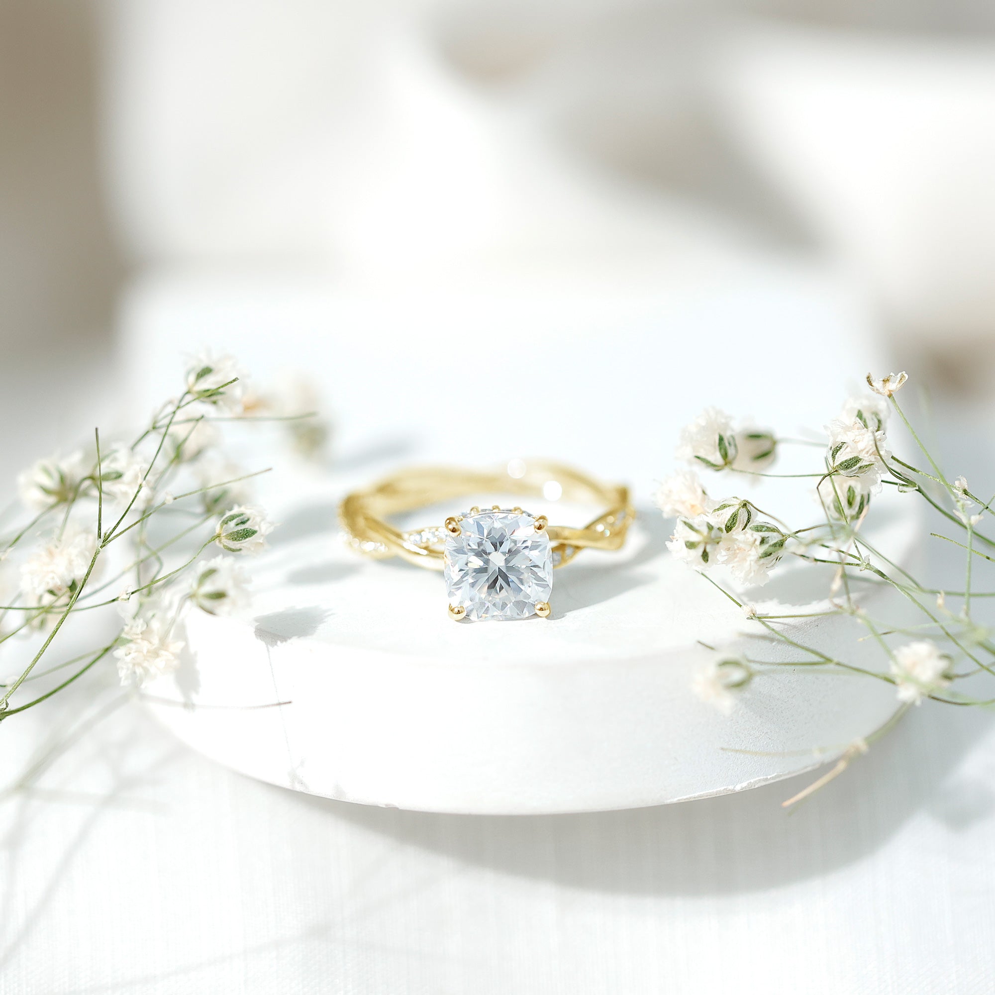 8 MM Moissanite Cushion Cut Hidden Halo Engagement Rings D-VS1 - Rosec Jewels