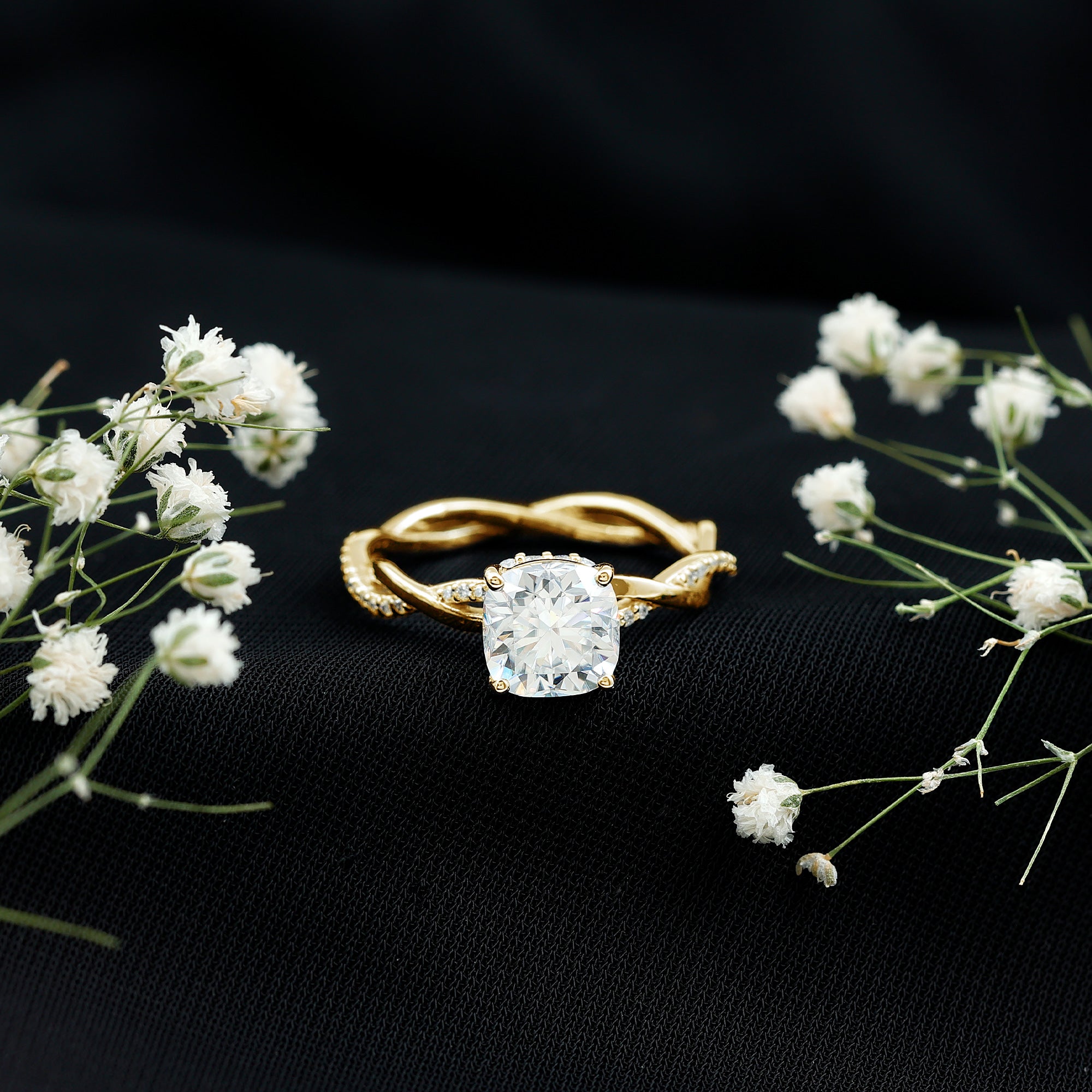 8 MM Moissanite Cushion Cut Hidden Halo Engagement Rings D-VS1 - Rosec Jewels