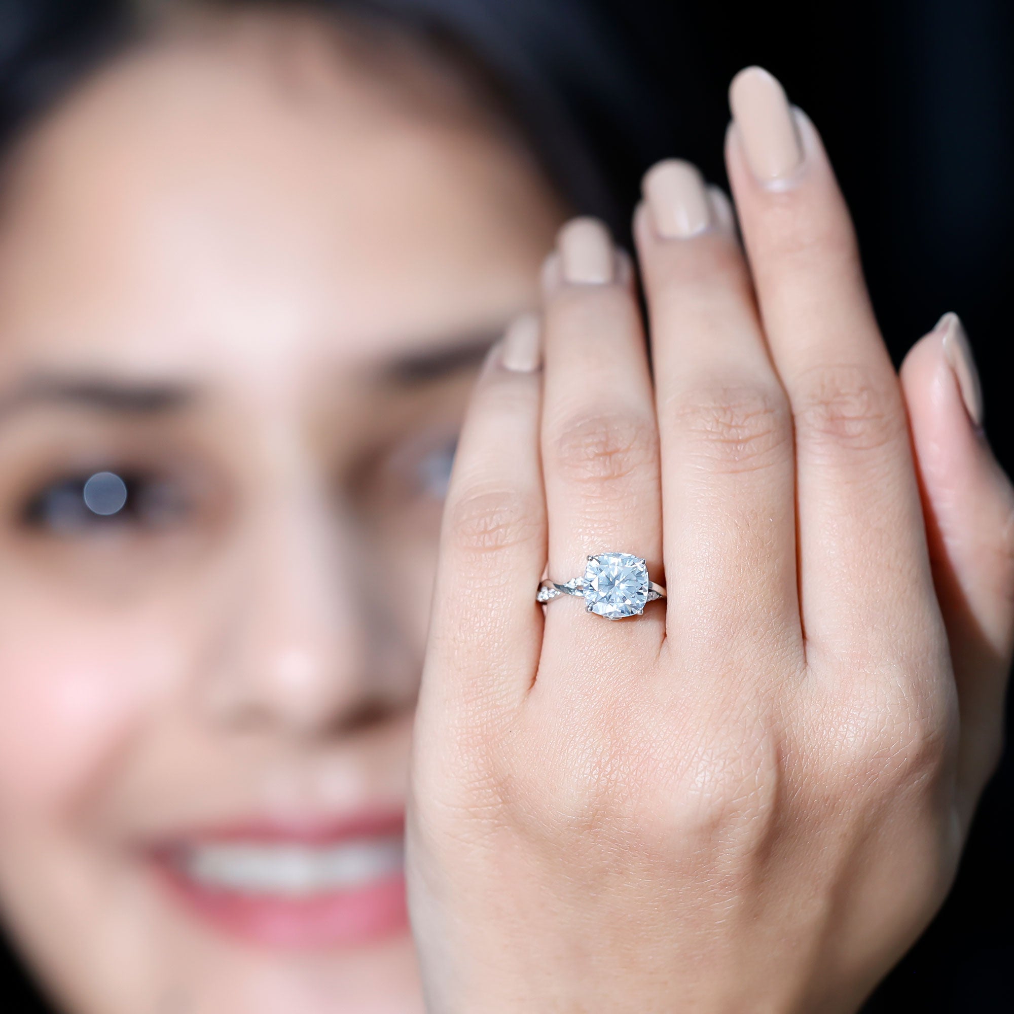Cushion Cut Solitaire Moissanite Engagement Ring For Her D-VS1 - Rosec Jewels