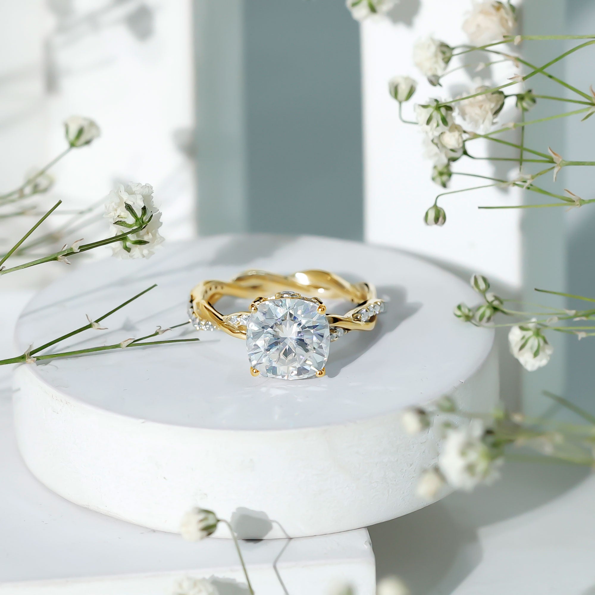 Cushion Cut Solitaire Moissanite Engagement Ring For Her D-VS1 - Rosec Jewels
