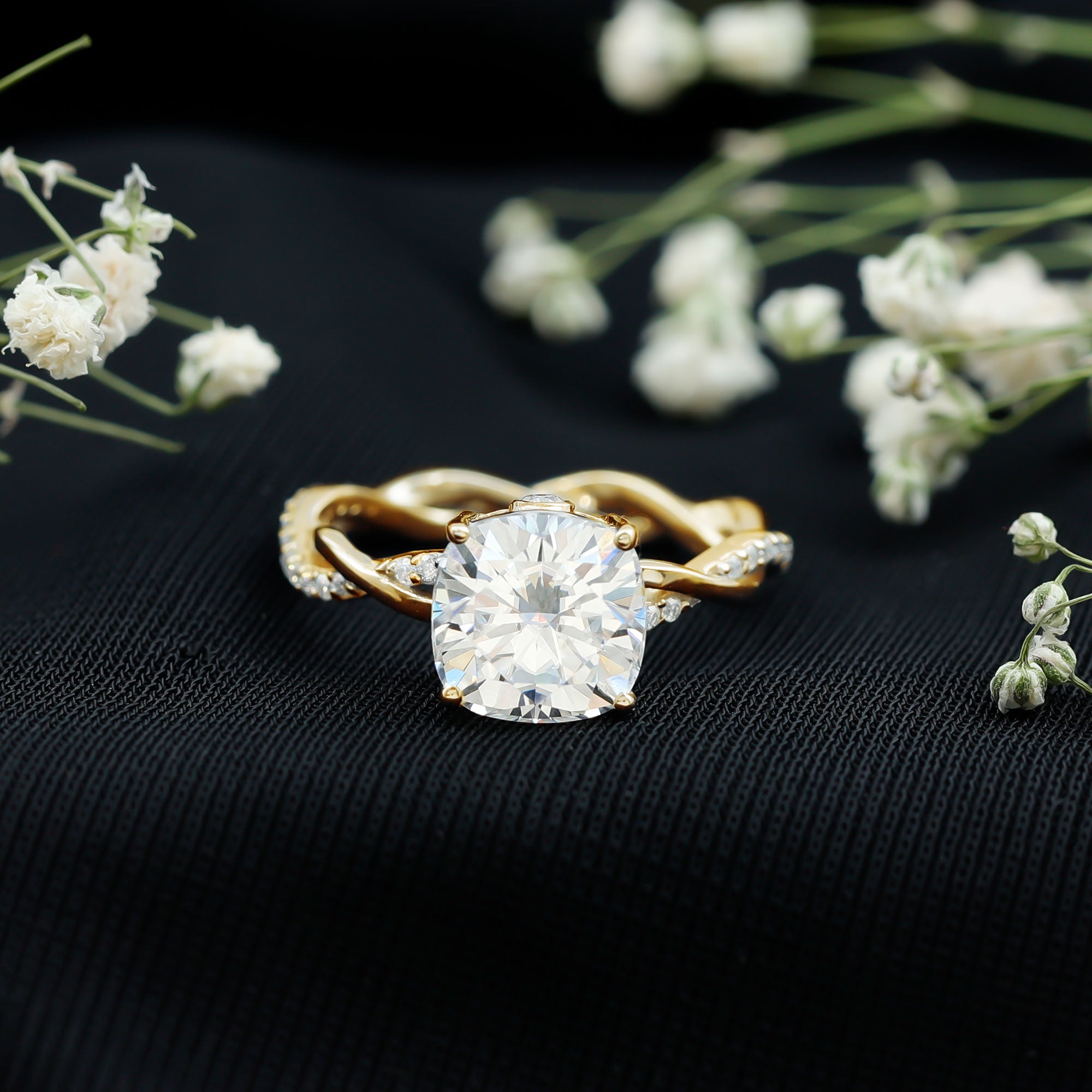 Cushion Cut Solitaire Moissanite Engagement Ring For Her D-VS1 - Rosec Jewels