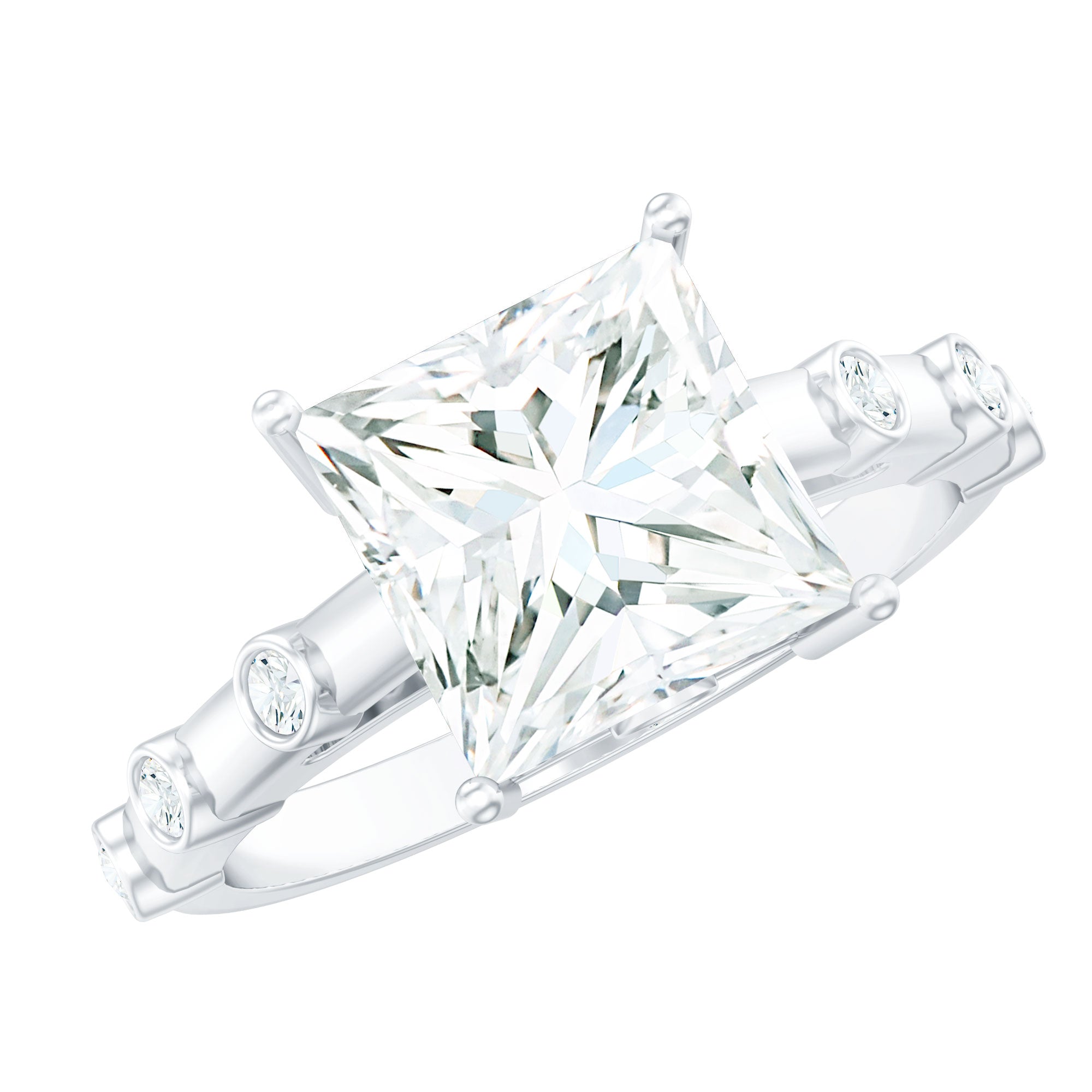 Princess Cut Moissanite Solitaire Engagement Ring with Spaced Accent D-VS1 - Rosec Jewels