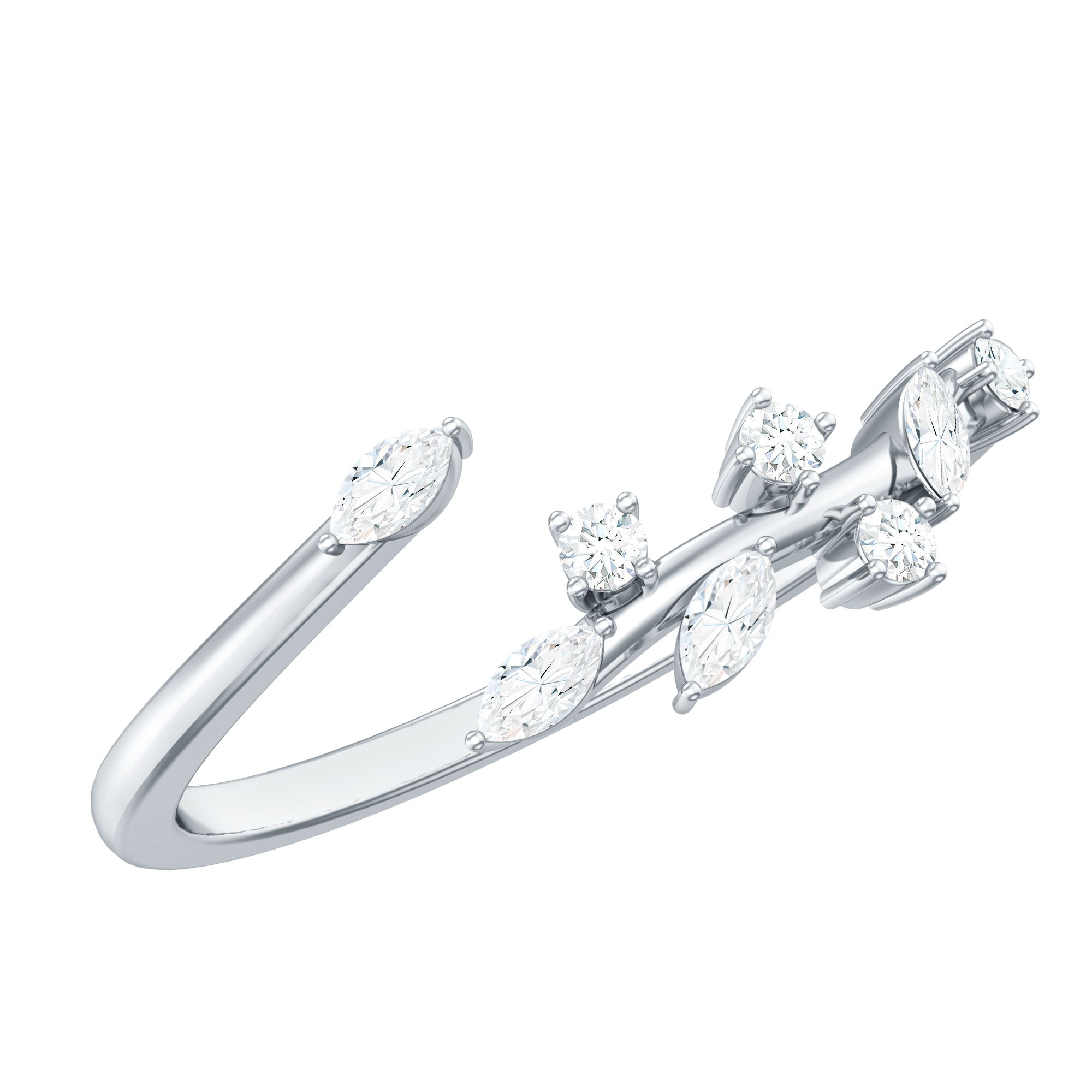 Marquise and Round Shape Natural Diamond Leaf Wrap Ring