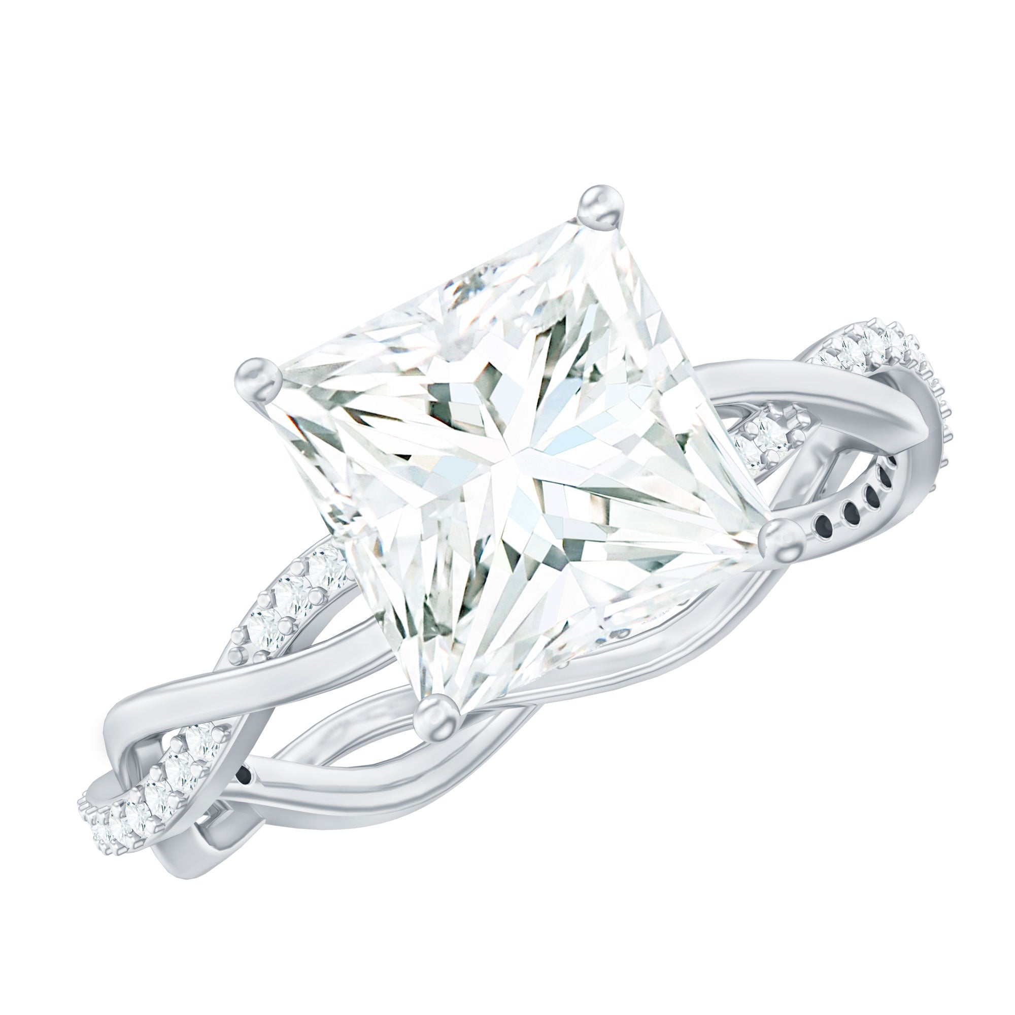 8 MM Certified Princess Cut Moissanite Engagement Ring with Hidden Halo