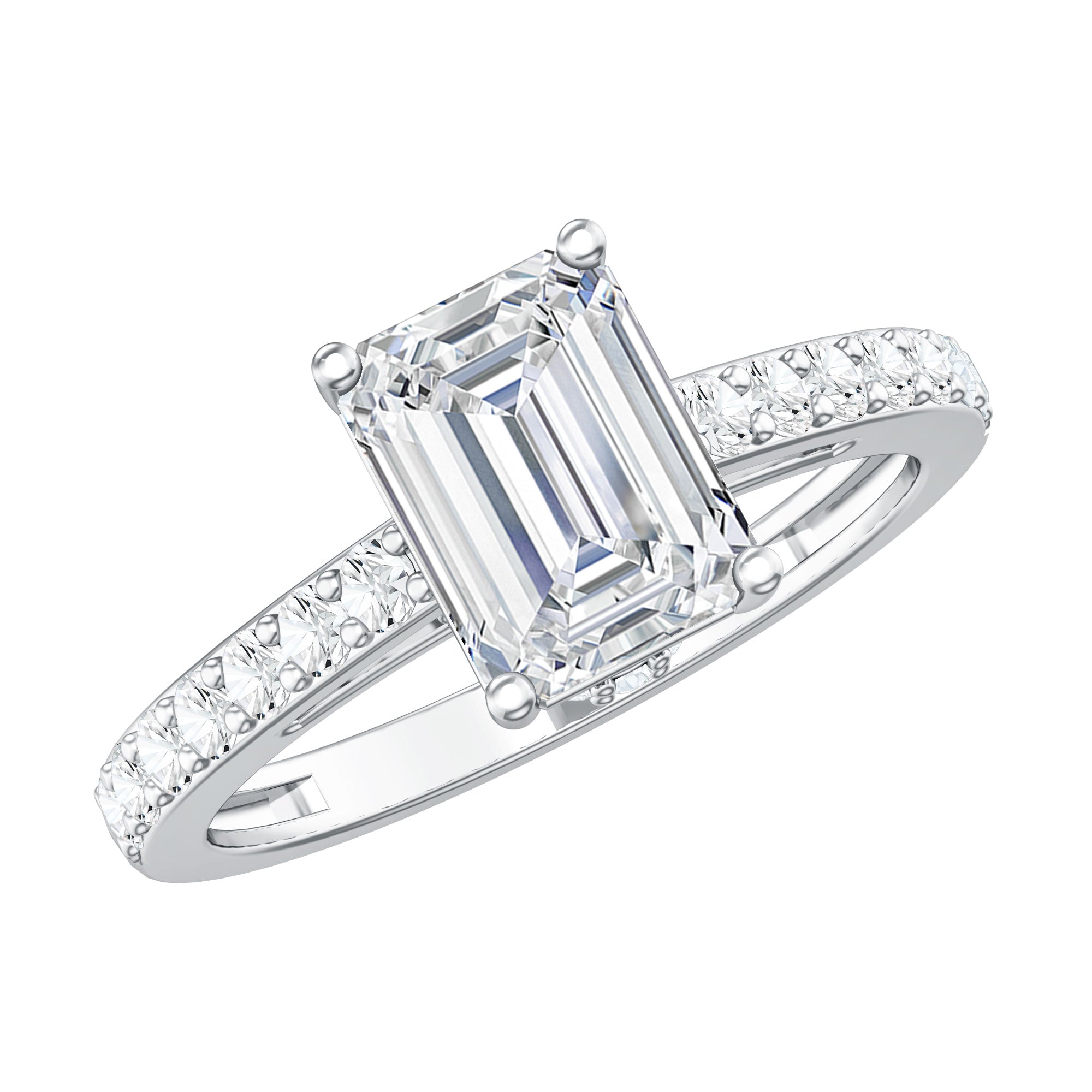 Certified Moissanite Emerald Cut Engagement Ring with Hidden Halo D-VS1 - Rosec Jewels